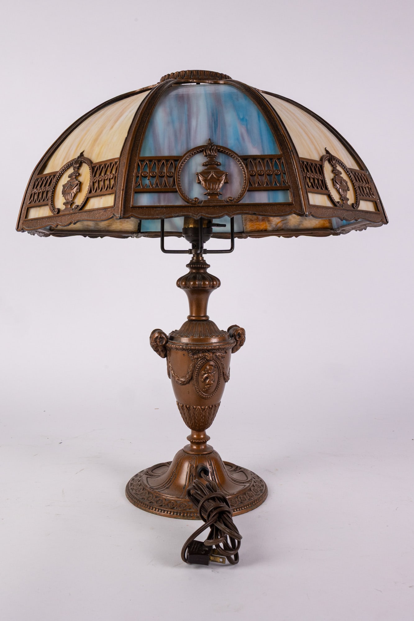 Antique Art Nouveau Slag Glass Lamp Table Lamp - 7