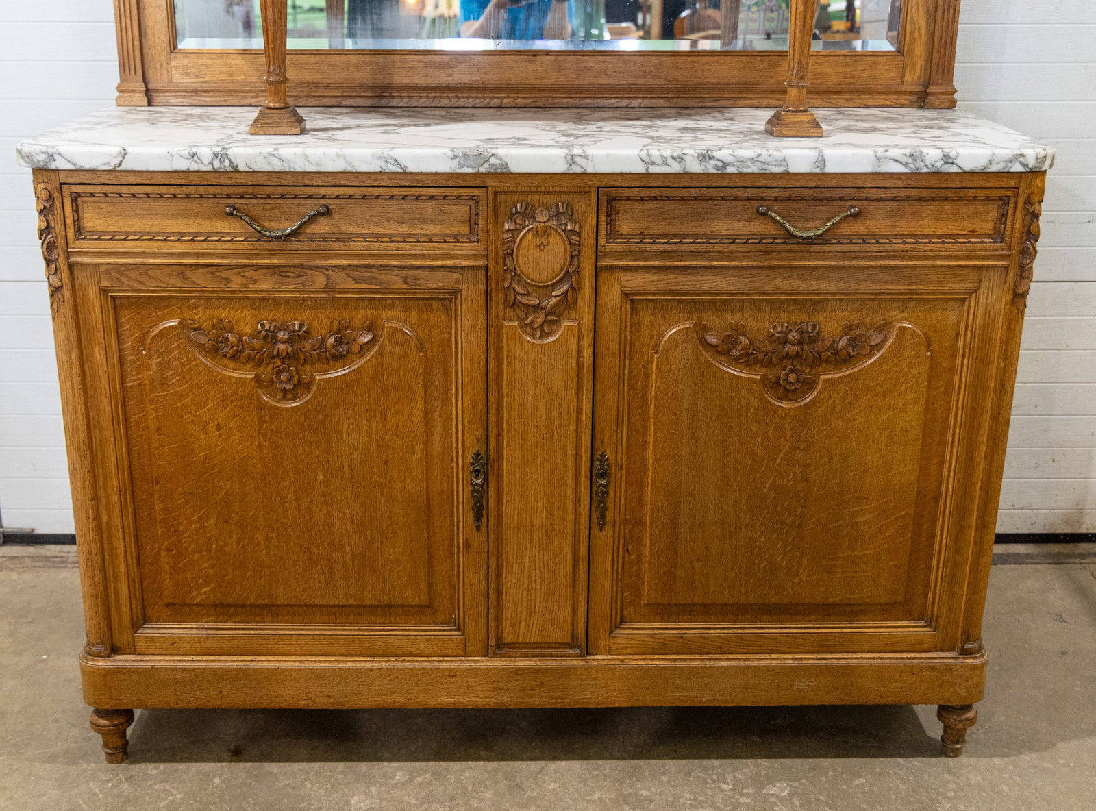 Two Piece Vintage Oak Sideboard Cabinet - 2