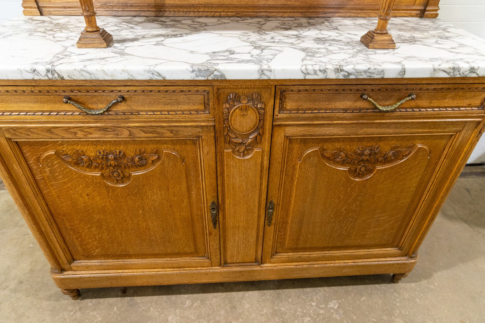 Two Piece Vintage Oak Sideboard Cabinet - 6