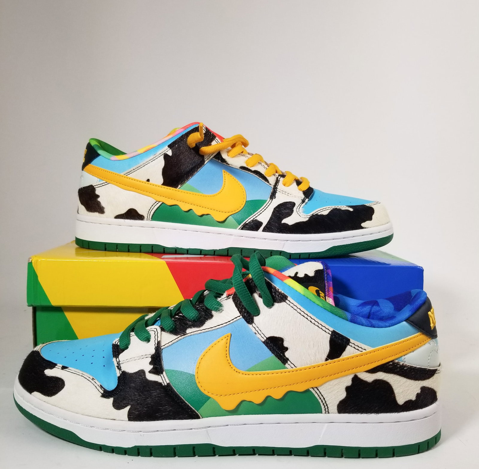 Nike SB Low Ben & Jerry's Chunky Dunky Sneakers: Nike SB Low Ben & Jerry's Chunky Dunky Sneakers, Appear to have been worn at least once but with very minimal wear. Men's size 13. Includes Nike SB Dunk Low White/University Gold box. From original pr