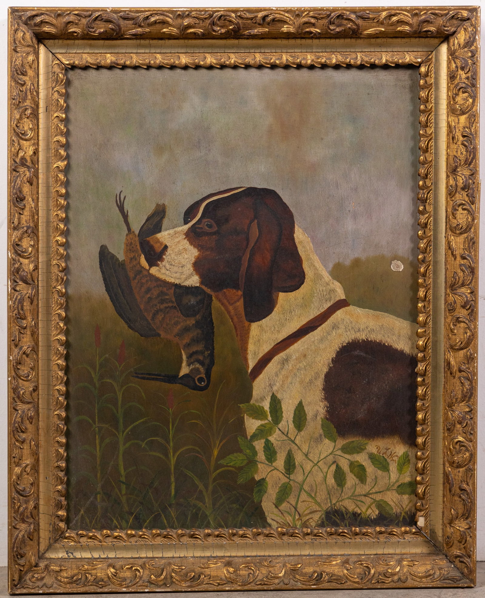 Antique "Pointer with Game" Hunting Scene, Oil on Canvas, Framed and Signed: Antique "Pointer with Game" Hunting Scene, Oil on Canvas, Framed and Signed Literature Brooks Auction – Online Auction Terms & Conditions Contact: (856) 694-2960 | info@brooks.auction READ