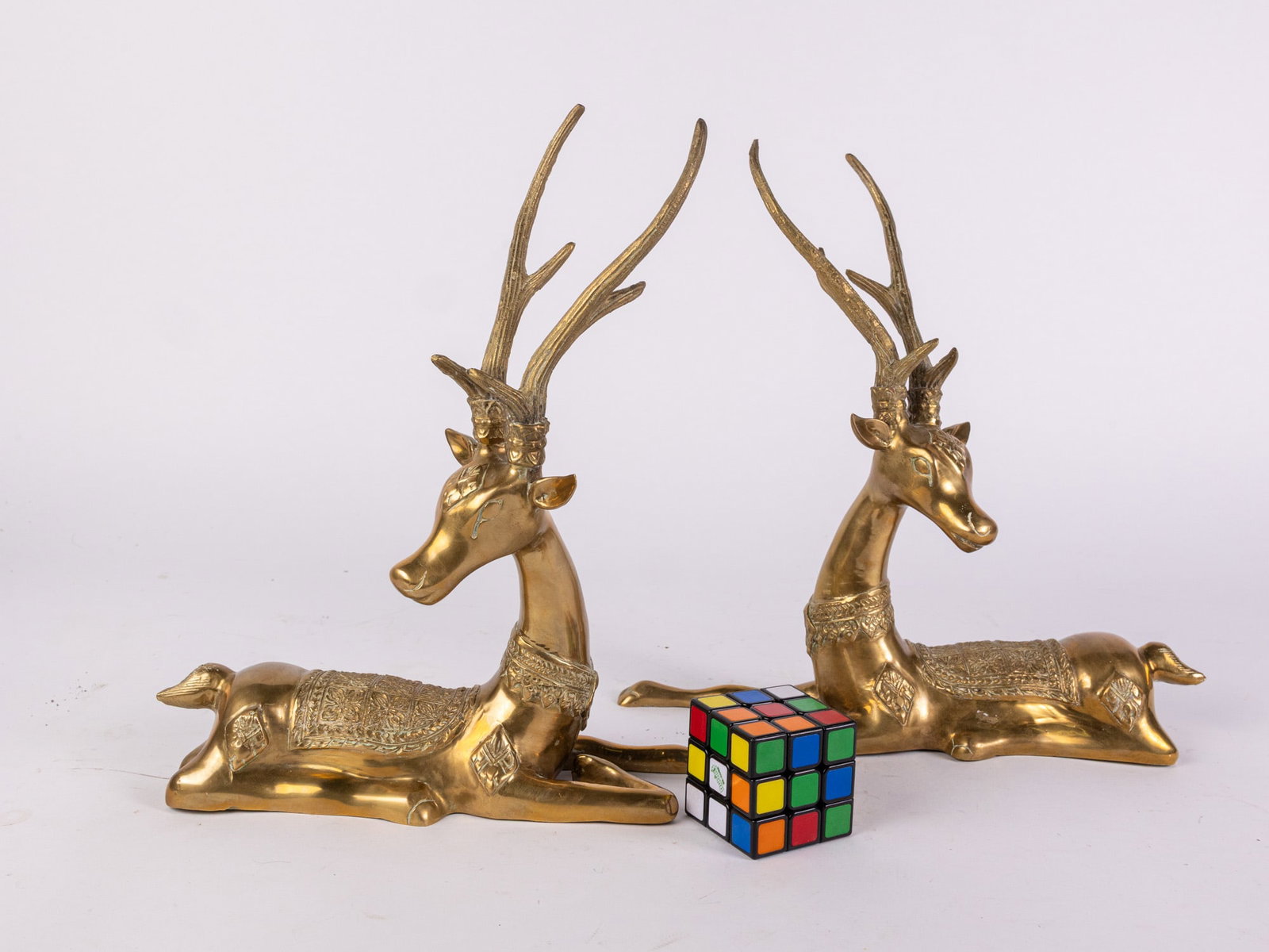 Vintage Pair of Sarreid Brass Recumbent Deer - 2