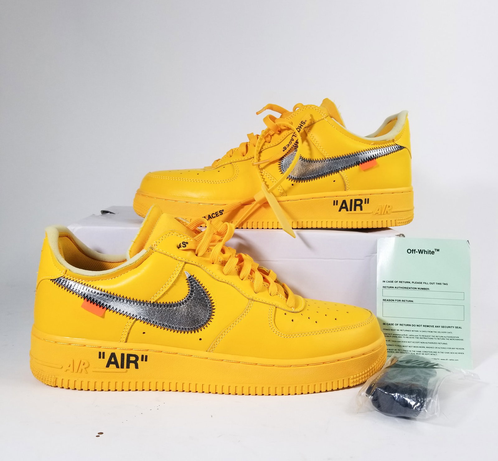 Nike Air Force 1 Low Off-White ICA University Gold: Nike Air Force 1 Low Off-White ICA University Gold: Appear to have been worn at least once with very very minimal wear. Men's size 13. Includes original box. Size Men's size 13 Literature Brooks