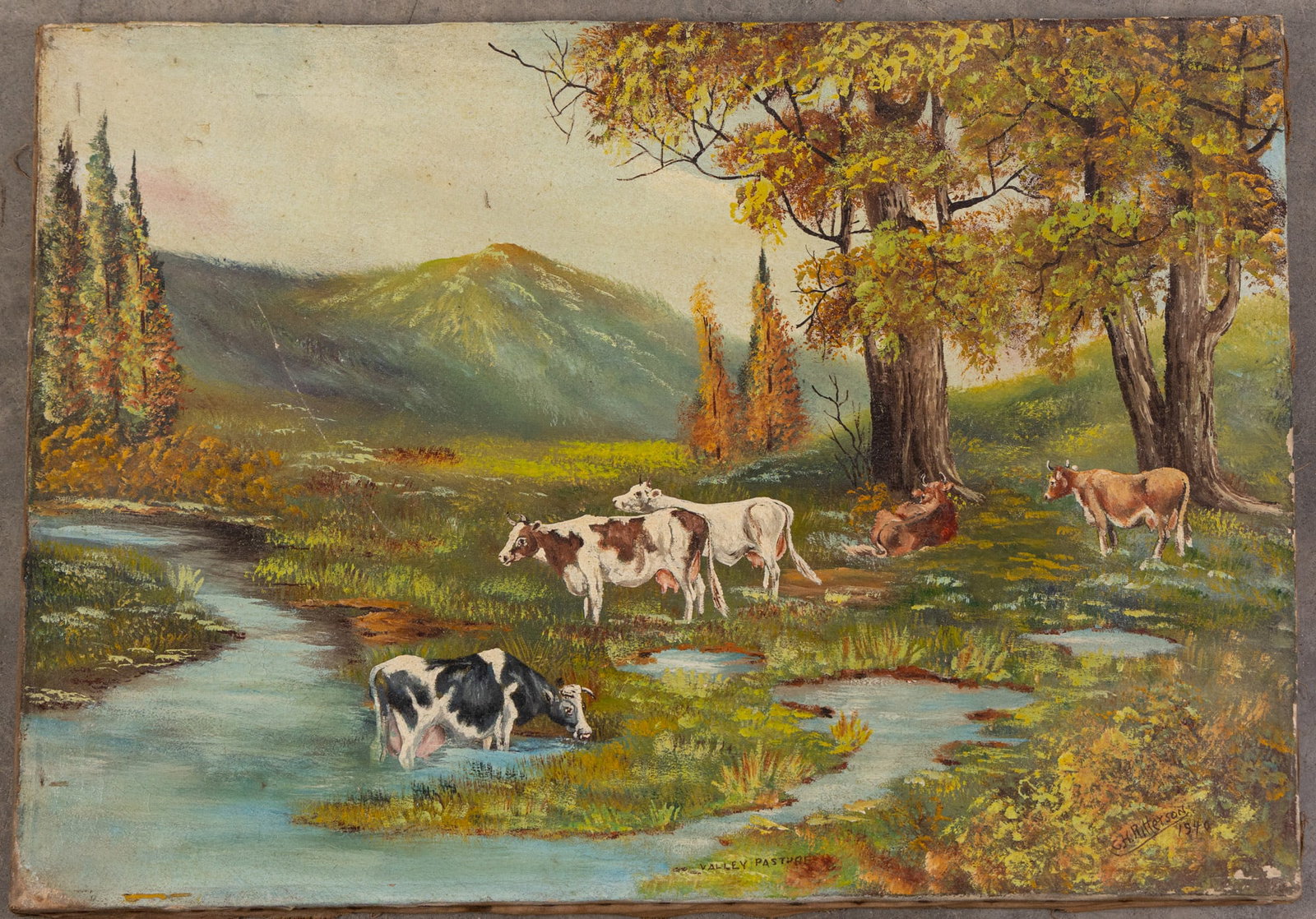 c. 1940 G. H. Ritterson “Valley Pasture”, Oil on Canvas: c. 1940 G. H. Ritterson “Valley Pasture”, Oil on Canvas Size 27” x 19” Literature Brooks Auction – Online Auction Terms & Conditions Contact: (856) 694-2960 |