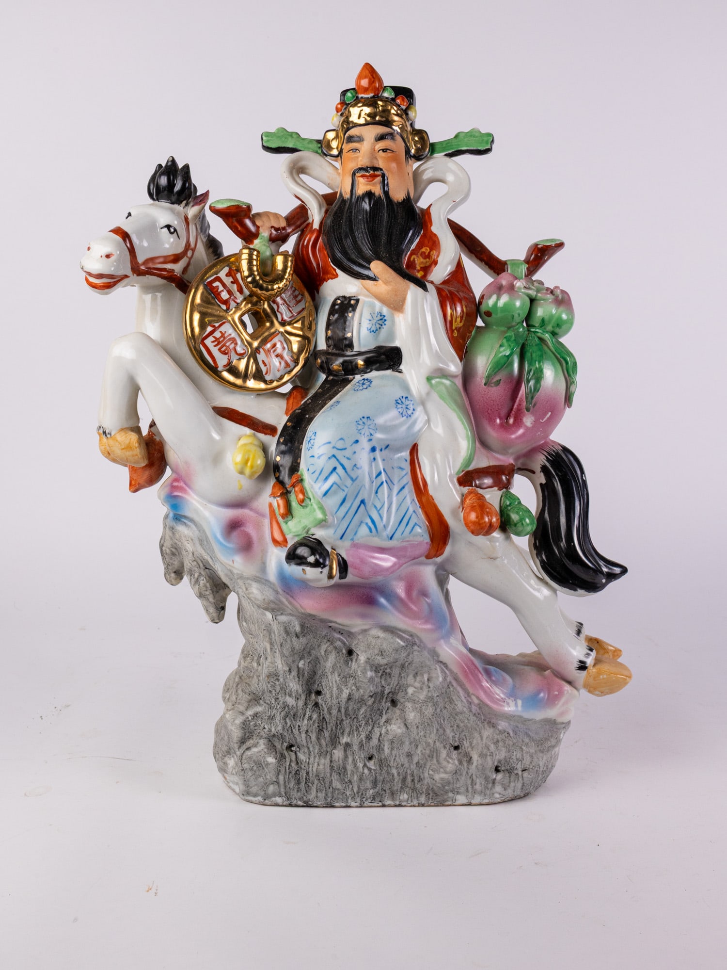 Vintage Chinese Porcelain Figure of Deity Riding a Horse: Vintage Chinese Porcelain Figure of Deity Riding a Horse Size 20" x 14" x 6" Literature Brooks Auction – Online Auction Terms & Conditions Contact: (856) 694-2960 | info@brooks.auction READ