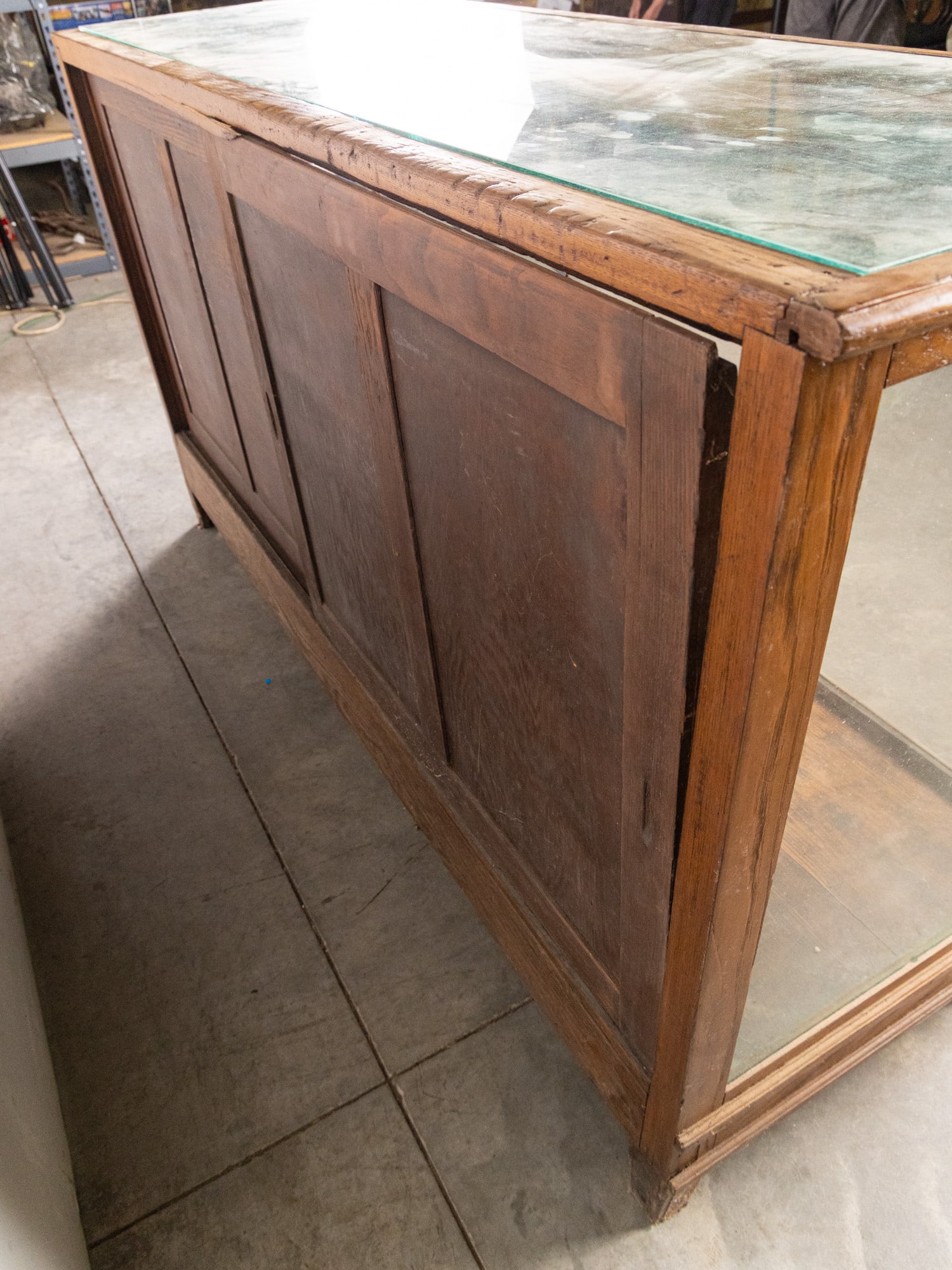 Antique Oak Frame Glass Display Cabinet - 8