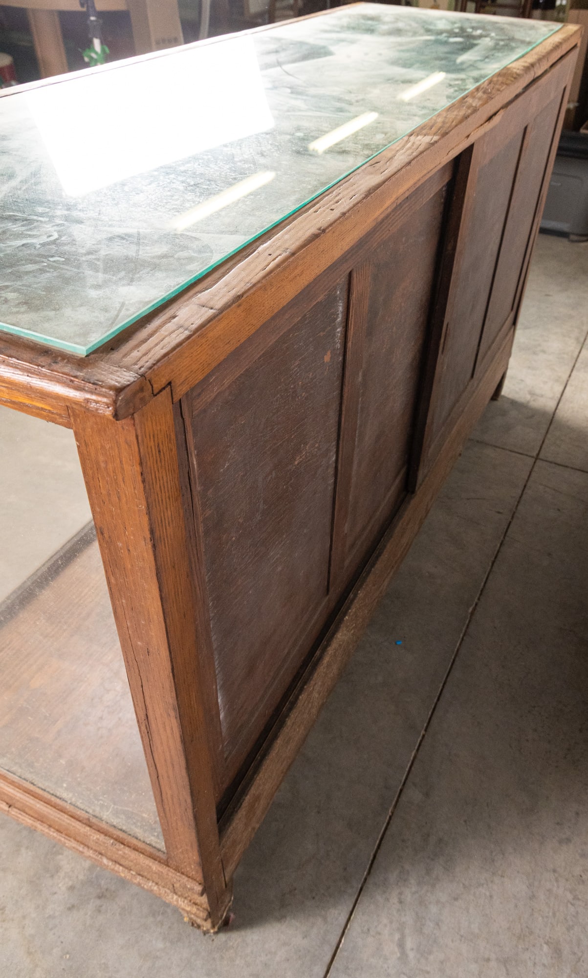 Antique Oak Frame Glass Display Cabinet - 9