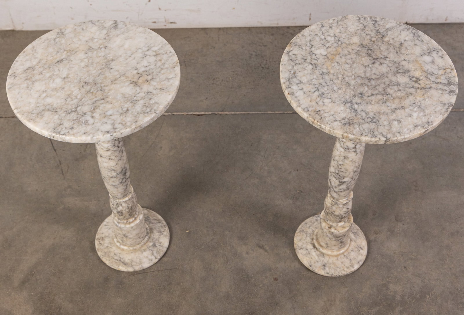 Pair of Italian White Marble Pedestal Tables - 2
