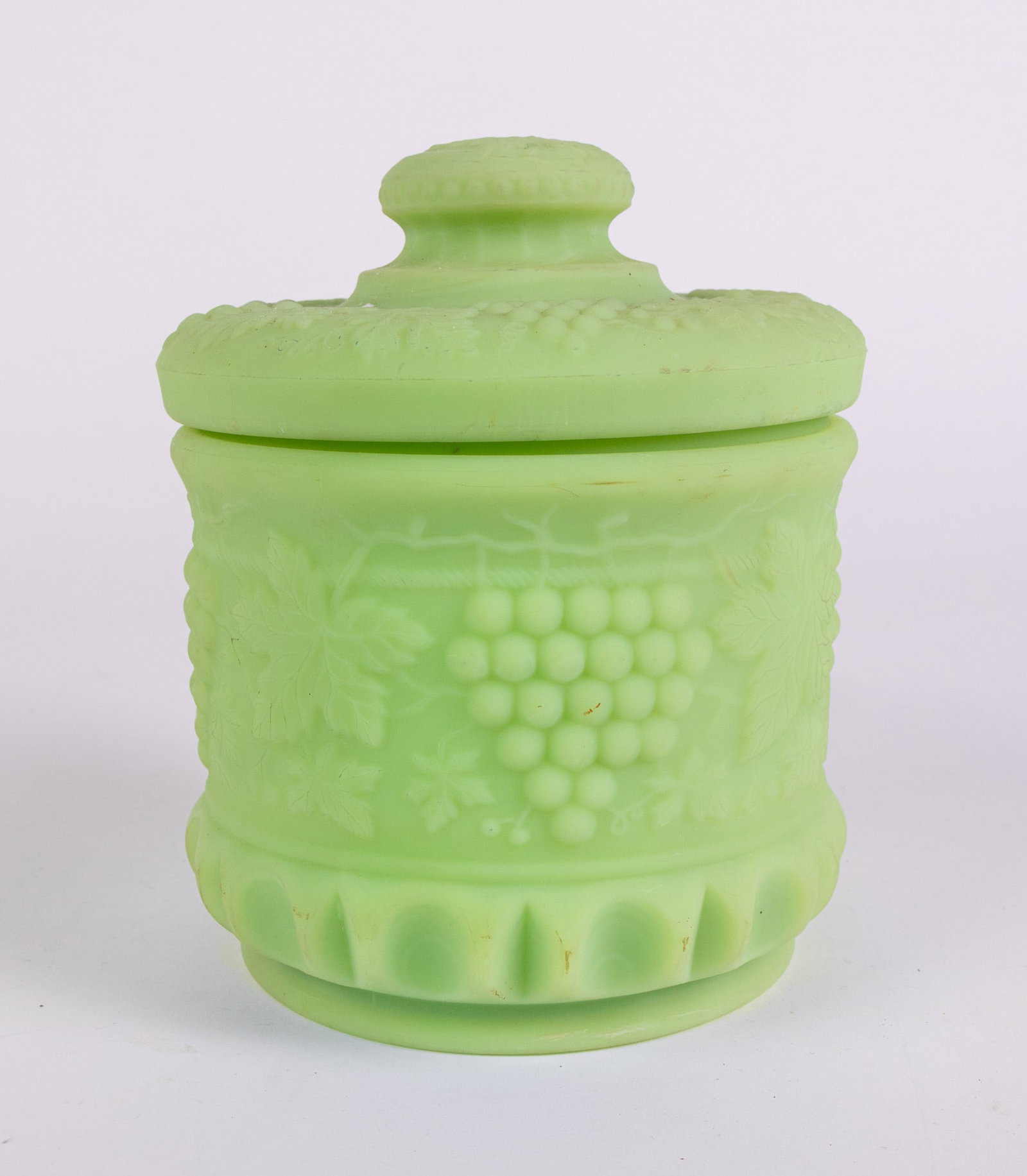 Fenton Grape and Cable Satin Custard Uranium Humidor/Tobacco Jar - 3