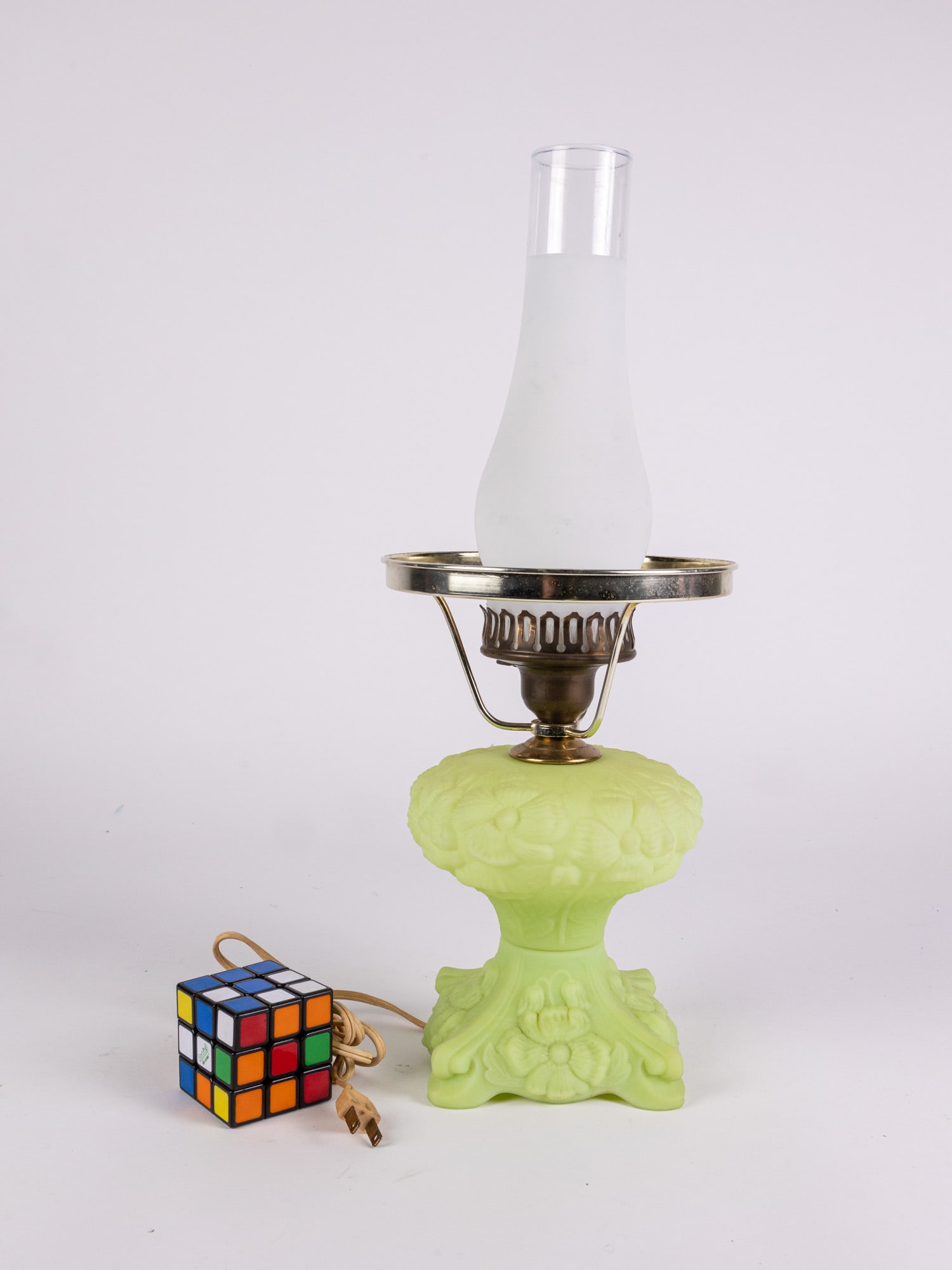 Vintage Fenton Poppy Uranium Satin Glass Hurricane Lamp - 2