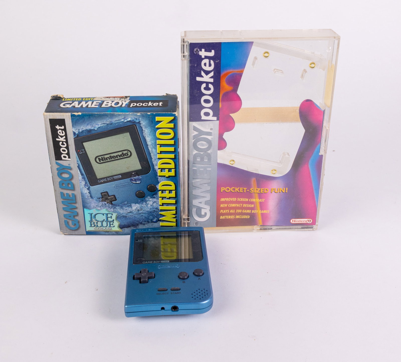 Vintage Ltd Ed Nintendo Game Boy Pocket Ice Blue w/ Clear Retail Box: Vintage Ltd Ed Nintendo Game Boy Pocket Ice Blue w/ Clear Retail Box Size 7" x 12" x 12" Literature Brooks Auction – Online Auction Terms & Conditions Contact: (856) 694-2960 | info@brooks.auct