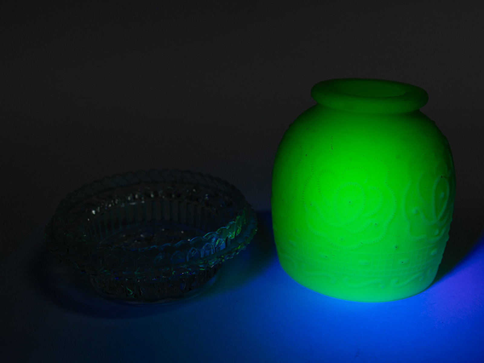 Trio of Fenton Uranium Satin Custard Glass Fairy Lamps ft. Santa Figural Lamp - 8