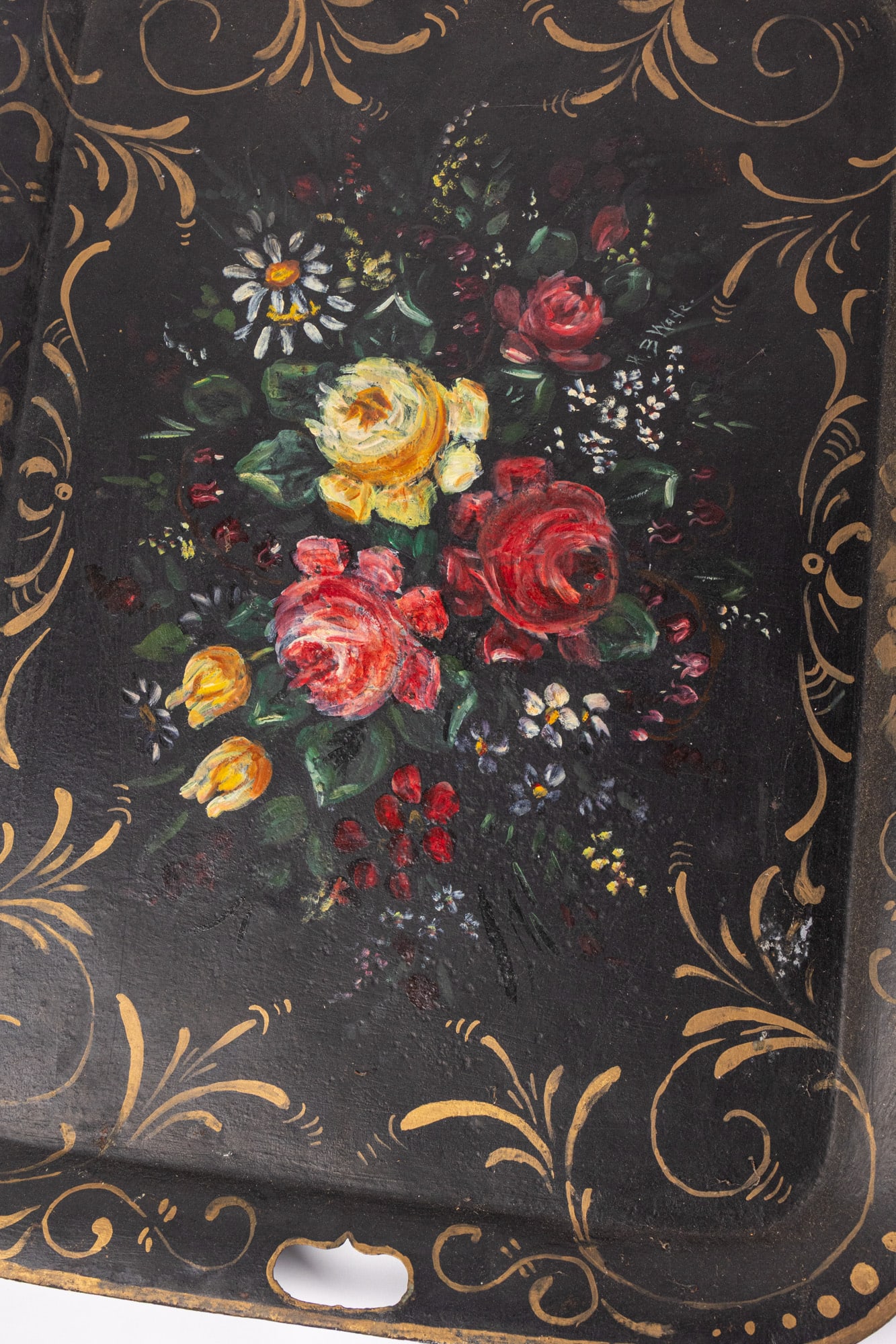 Pair of Antique Extra Large Toleware Hand-Painted Trays - 3