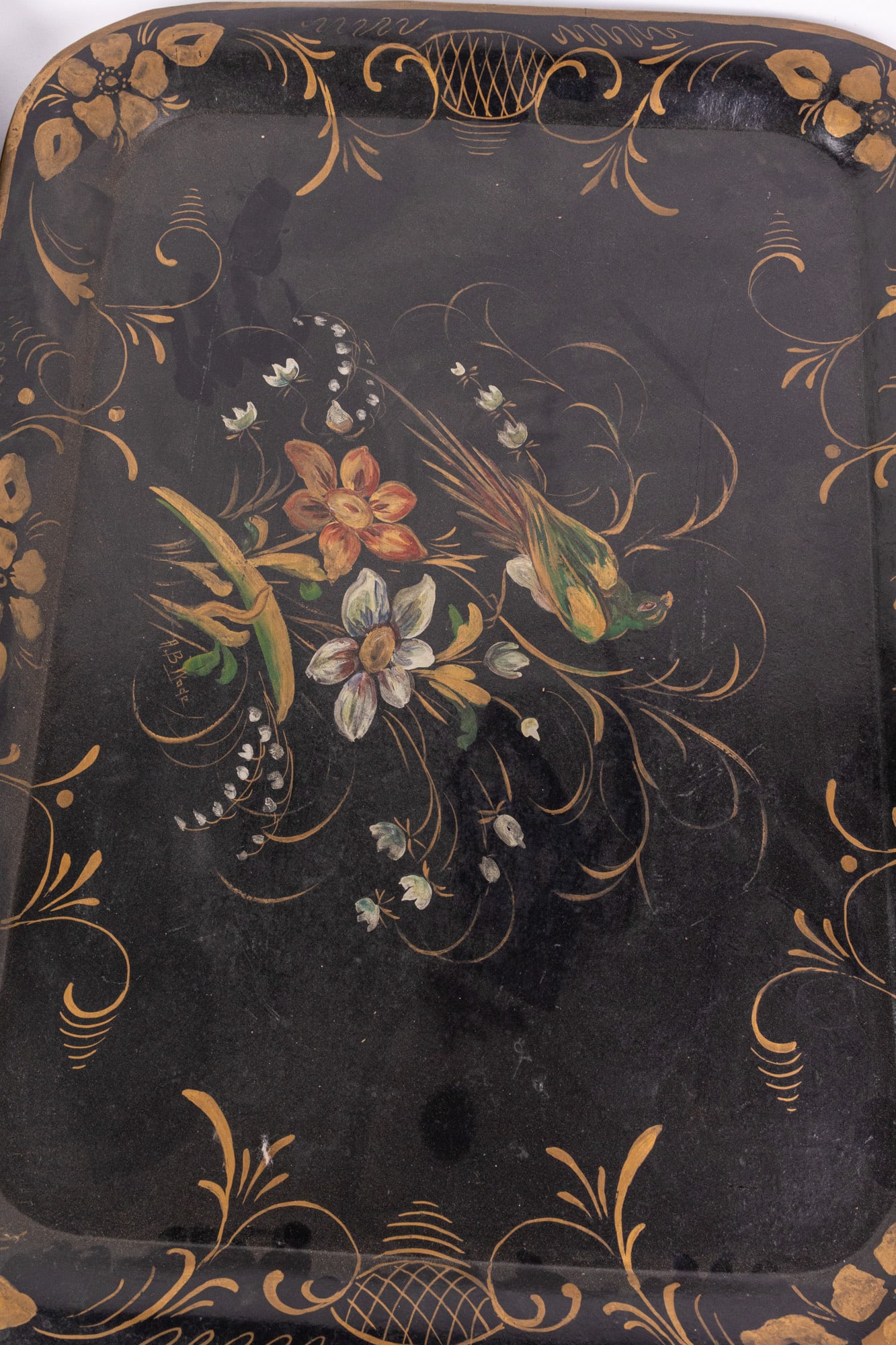 Pair of Antique Extra Large Toleware Hand-Painted Trays - 4