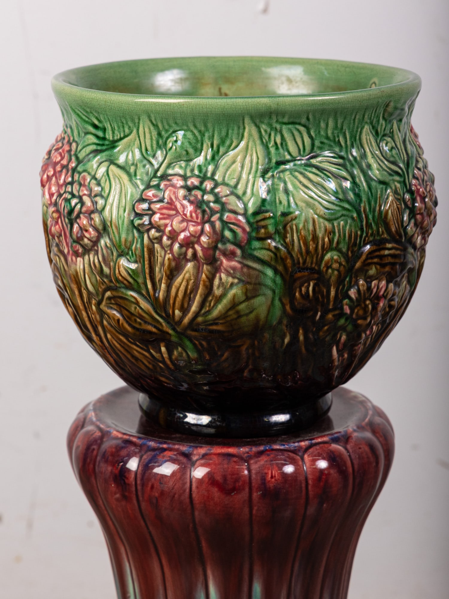 Vintage Majolica Jardiniere & Pedestal - 2