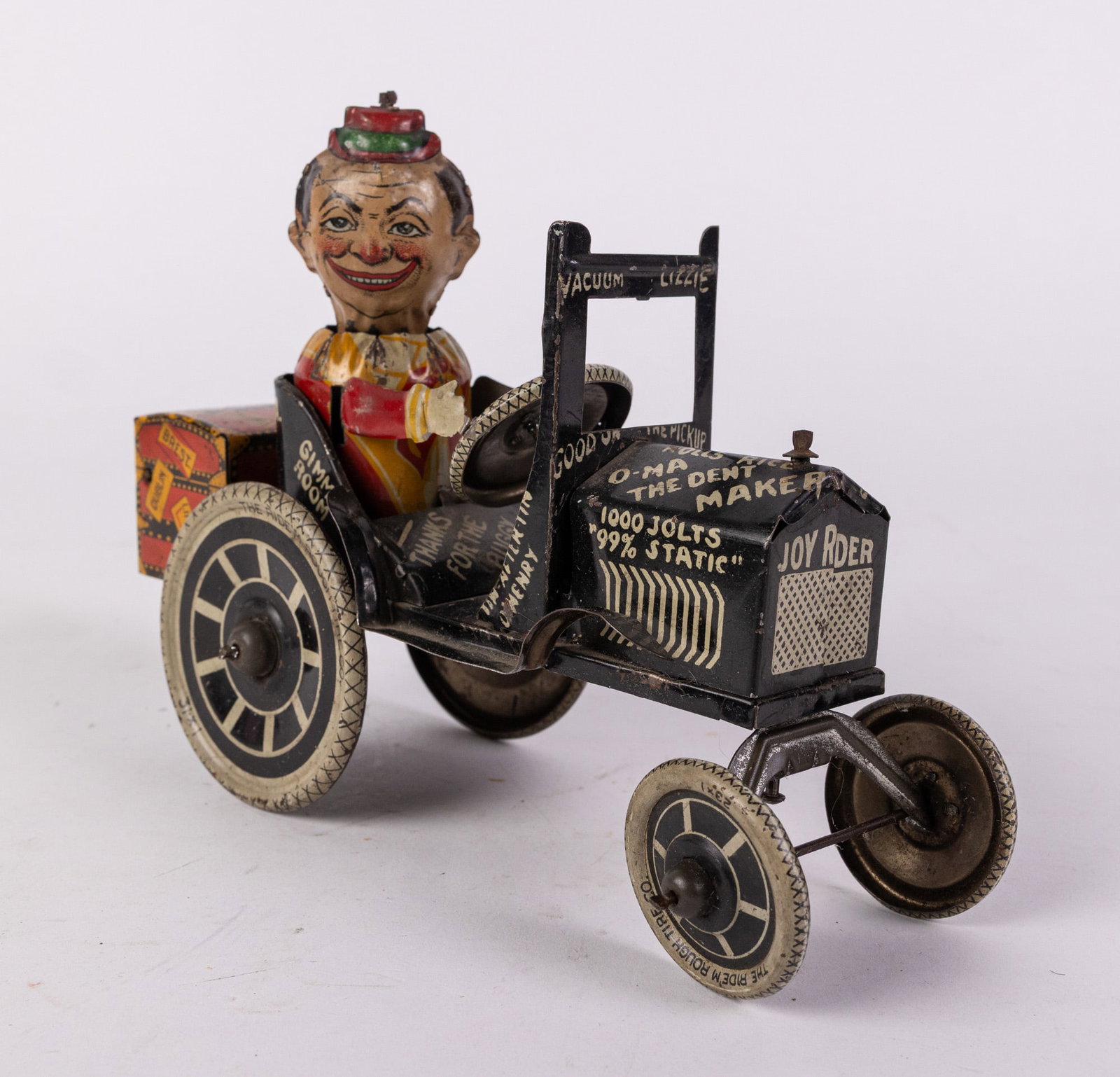 Vintage "Joy Rider" Tin Litho Wind Up Toy: Vintage "Joy Rider" Tin Litho Wind Up Toy Size 6" x 9" x 4" Literature Brooks Auction – Online Auction Terms & Conditions Contact: (856) 694-2960 | info@brooks.auction READ BEFORE YOU BID: We