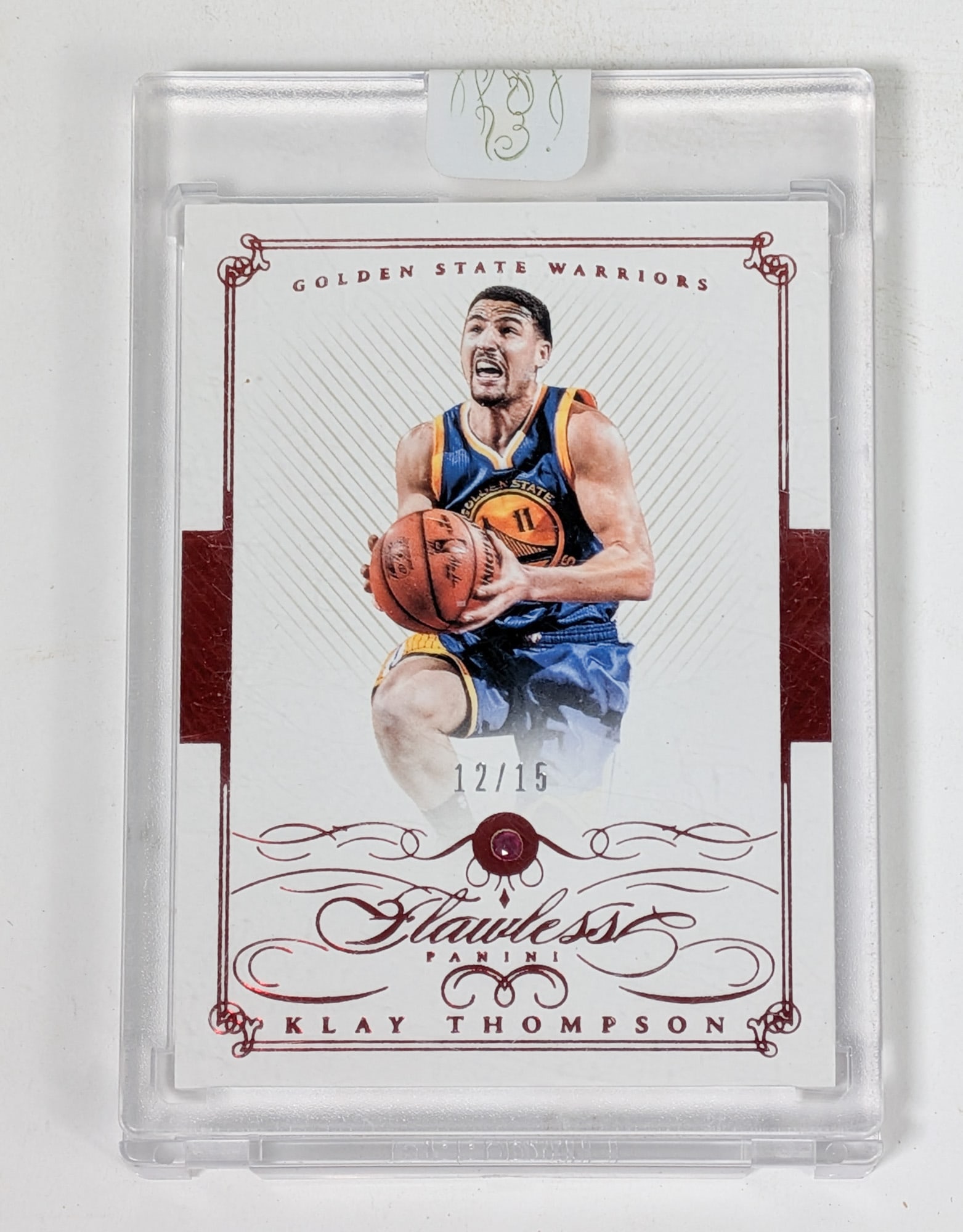 Encased 2014-15 Panini Flawless Klay Thompson Ruby 12/15: Encased 2014-15 Panini Flawless Klay Thompson 12/15 with real embedded ruby Size 4" x 3" Literature Brooks Auction – Online Auction Terms & Conditions Contact: (856) 694-2960 |