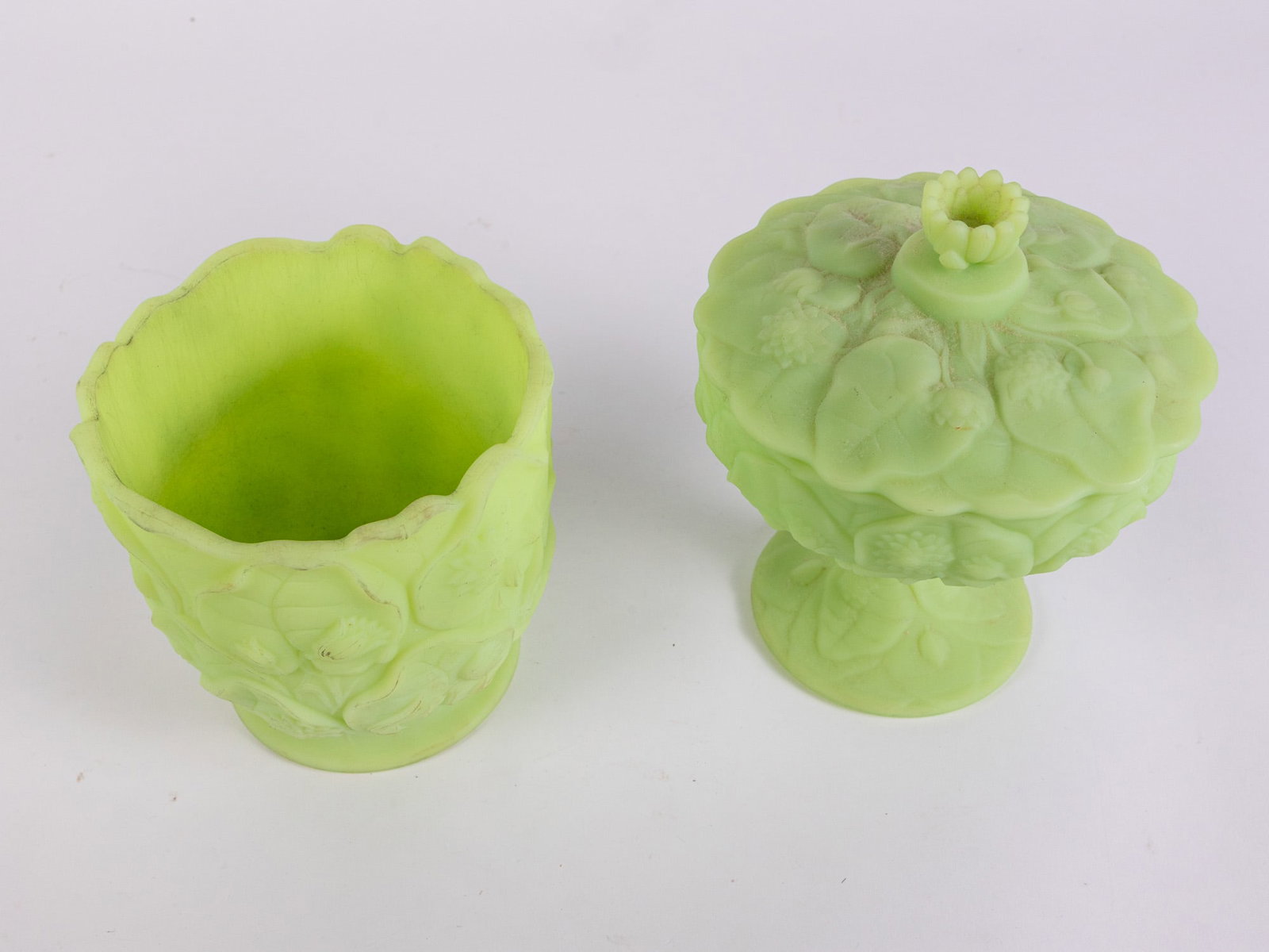 Two Pieces of Fenton "Lily" Uranium Satin Custard Glass - 5