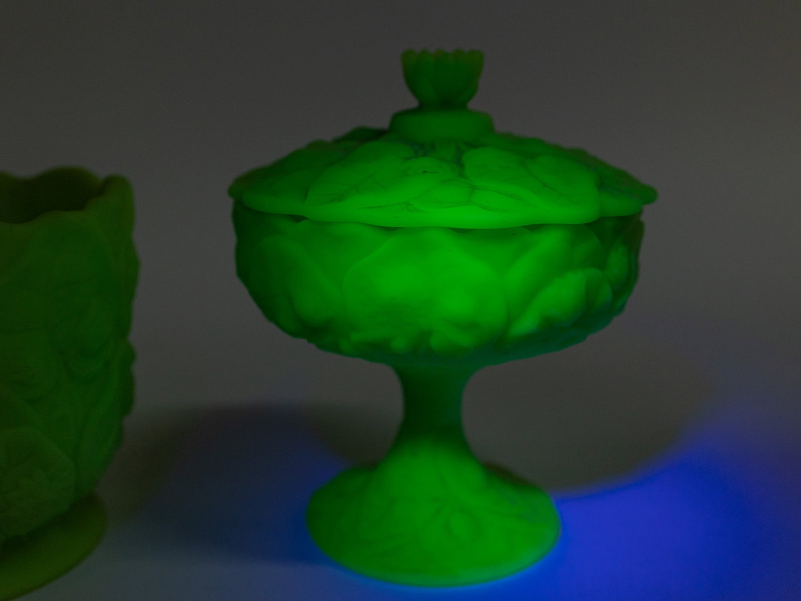 Two Pieces of Fenton "Lily" Uranium Satin Custard Glass - 8