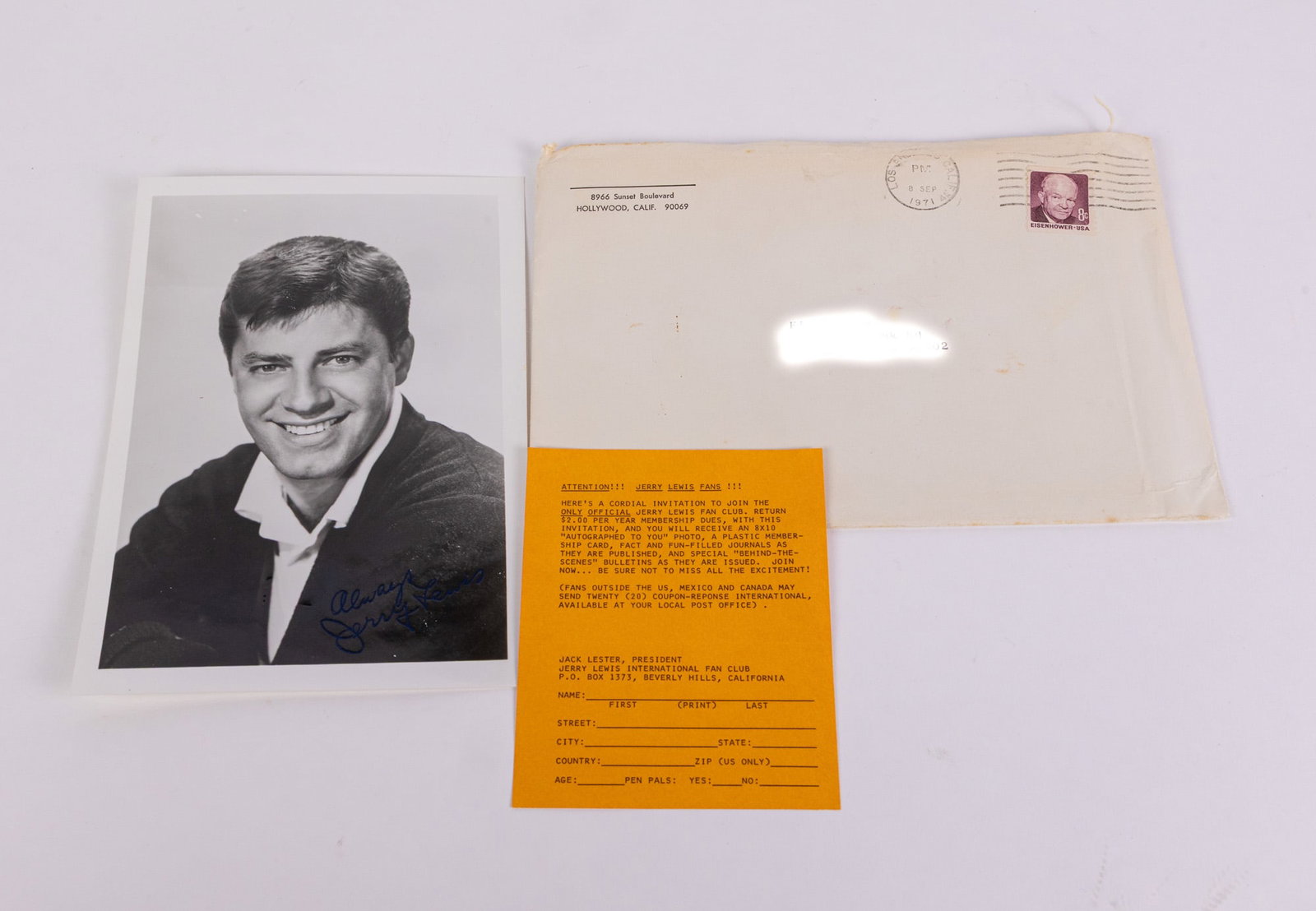 Jerry Lewis Autographed Photograph: Jerry Lewis Autographed Photograph, From a curated private collection that was amassed through personal correspondence, this signed photograph was sent direct from Jerry Lewis himself to the