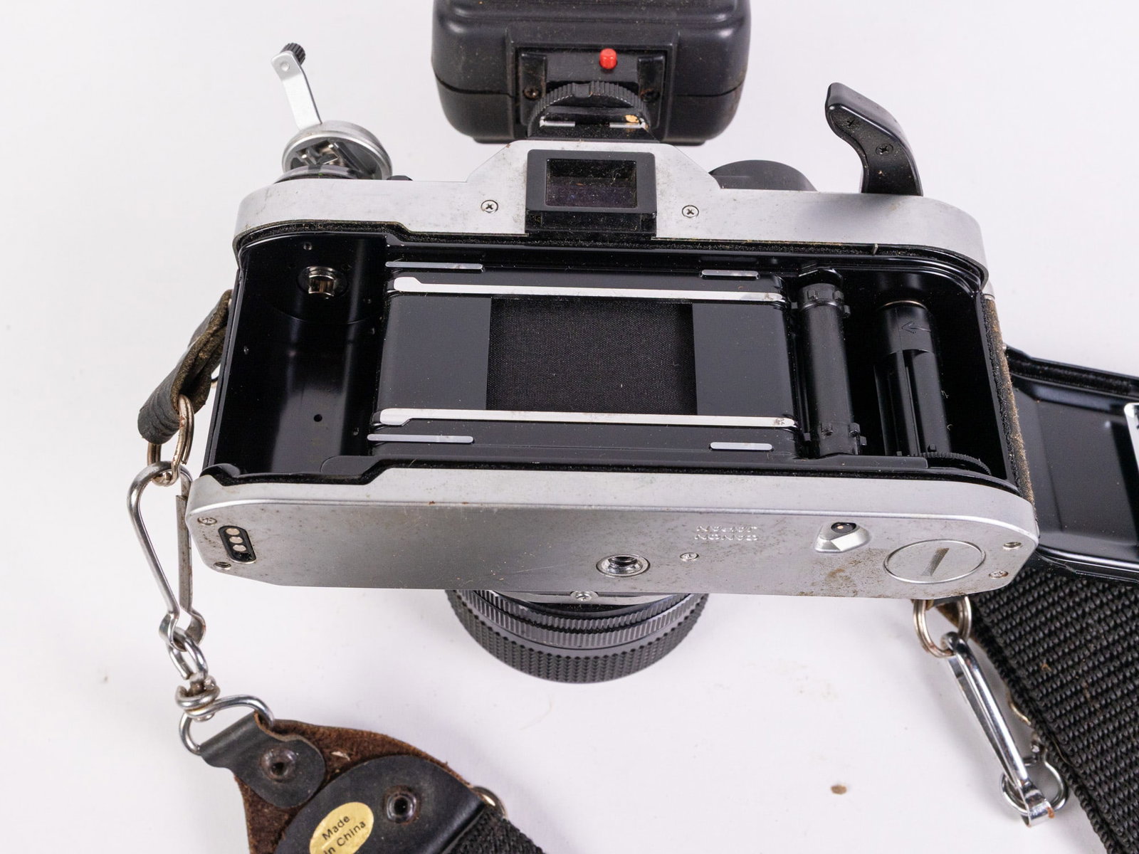Canon AE-1 35mm Black/Silver SLR Camera w/ Sakar FD 28 mm 1:2.8 Lens - 5