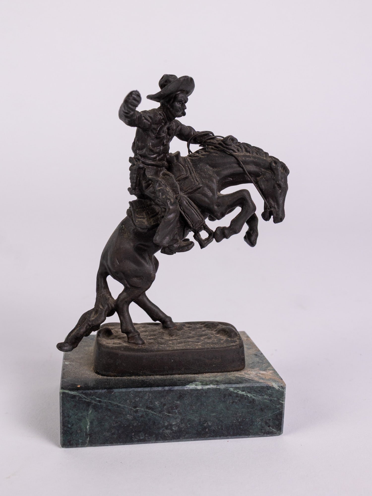 Trio of Sculptures ft . Pair of Bronze Miniature Remington Reproductions - 6