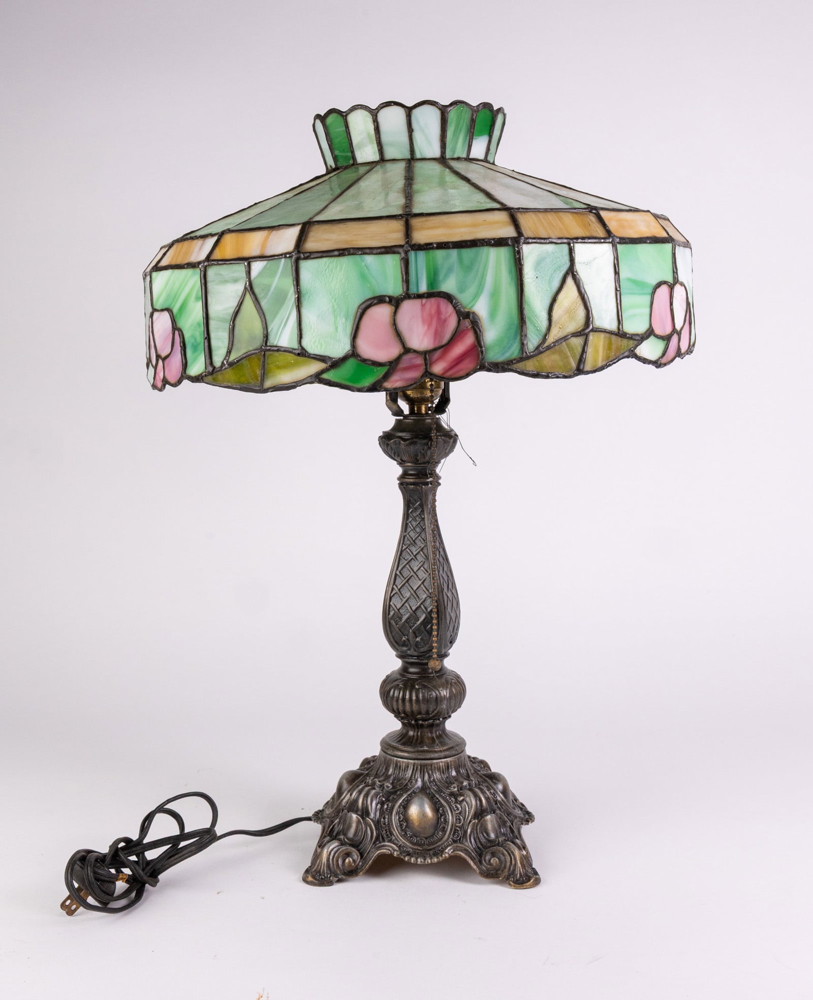 Vintage Table Lamp with Leaded Glass Shade (1 of 5)