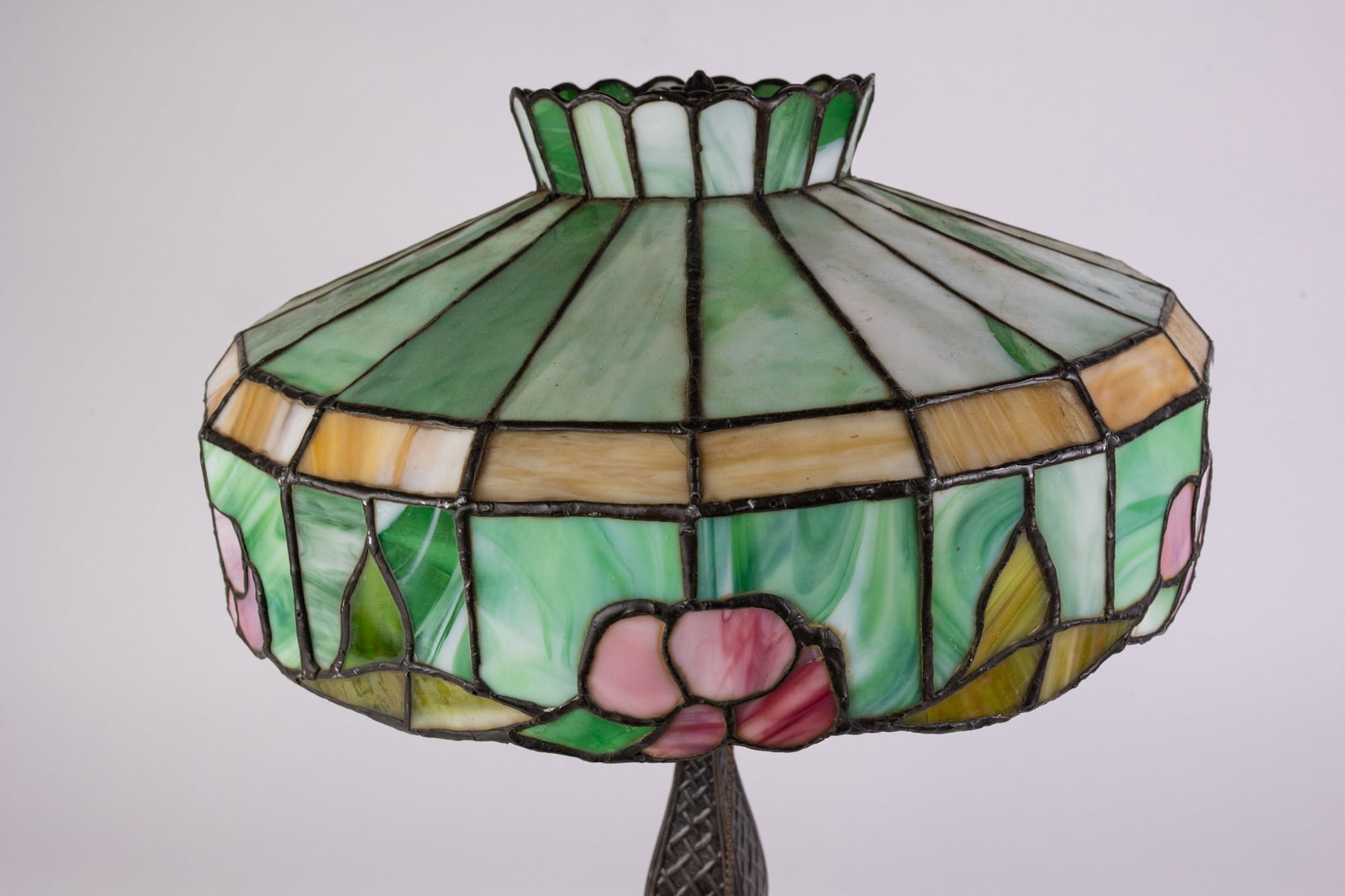 Vintage Table Lamp with Leaded Glass Shade - 3