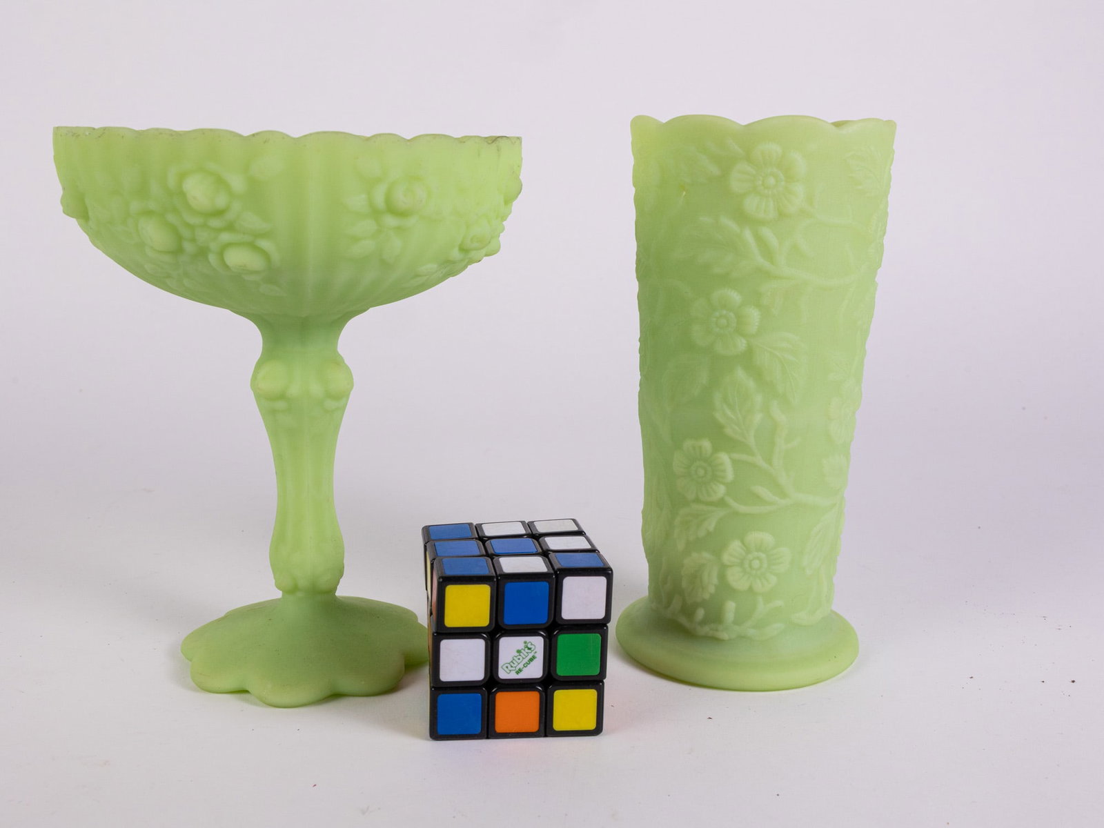 Two Pieces of Fenton Uranium Satin Custard Glass - 2