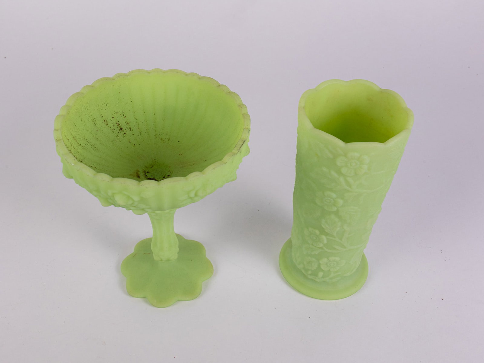 Two Pieces of Fenton Uranium Satin Custard Glass - 3