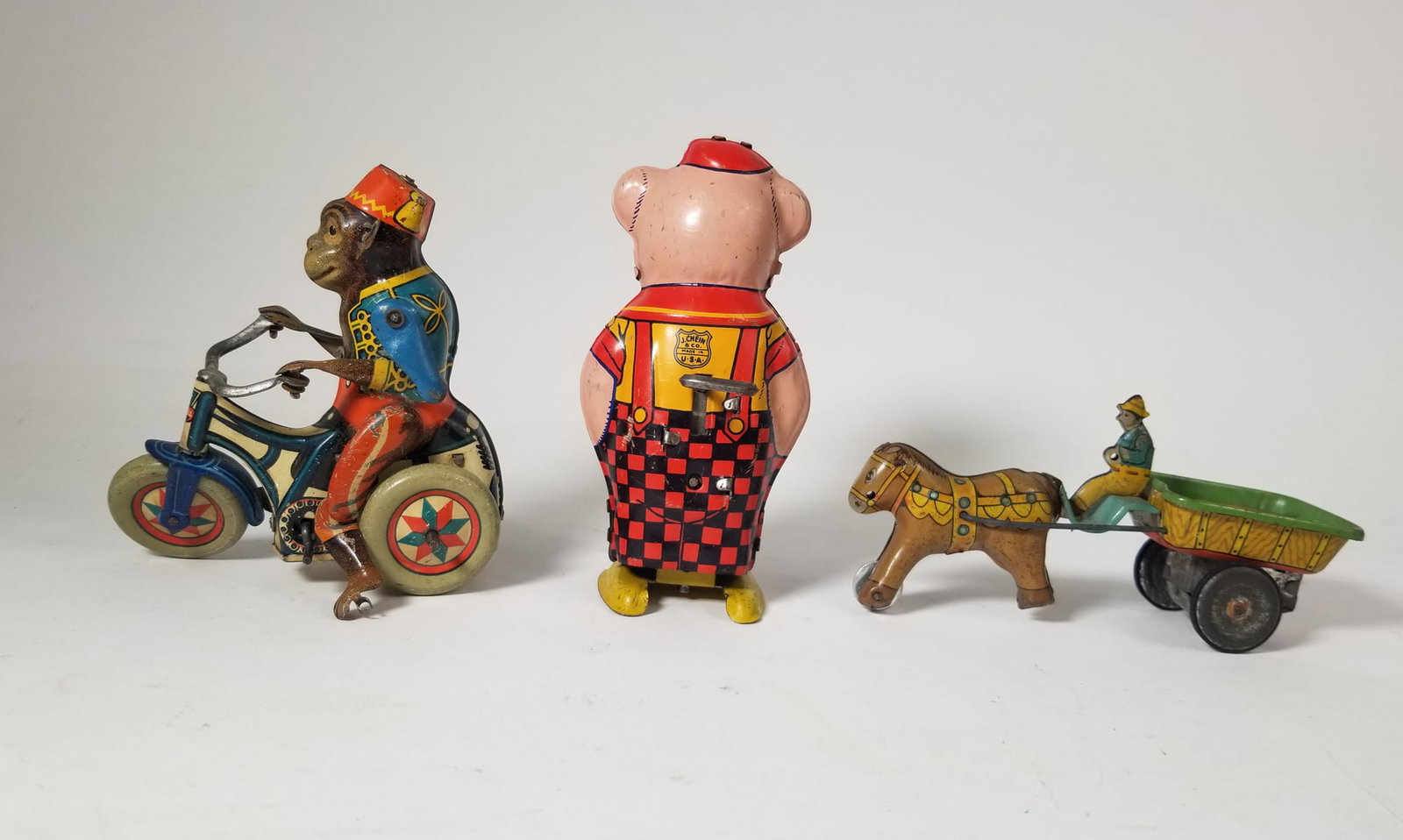 Three Vintage Wind Up Tin Litho Toys - 2