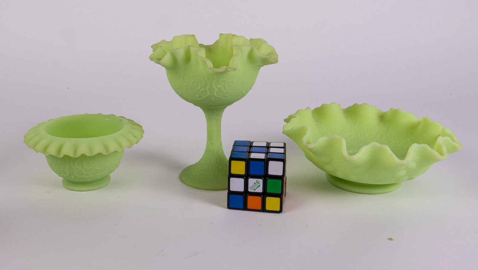 Three Pieces of Fenton Uranium Satin Custard Glass - 2