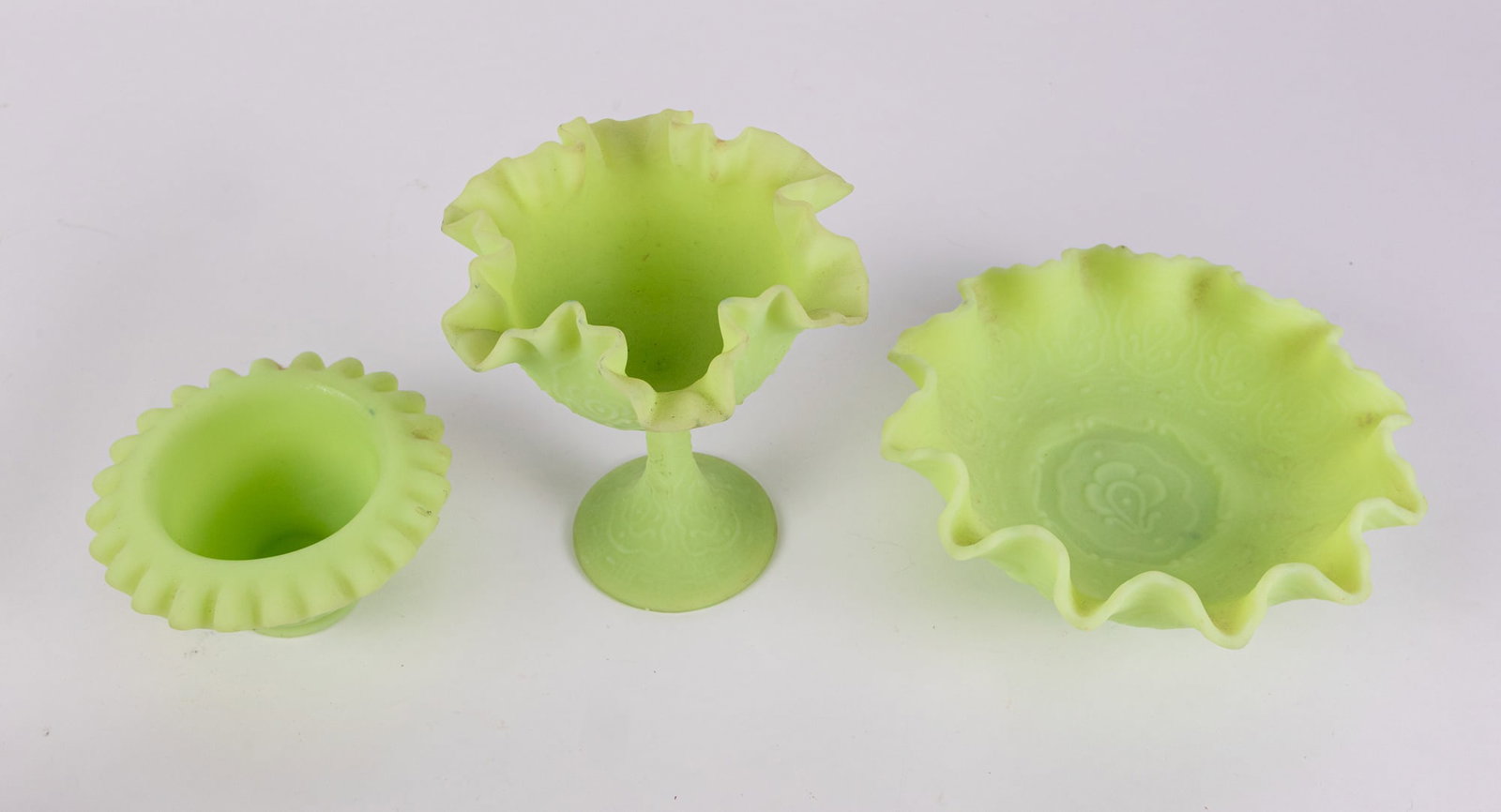 Three Pieces of Fenton Uranium Satin Custard Glass - 3