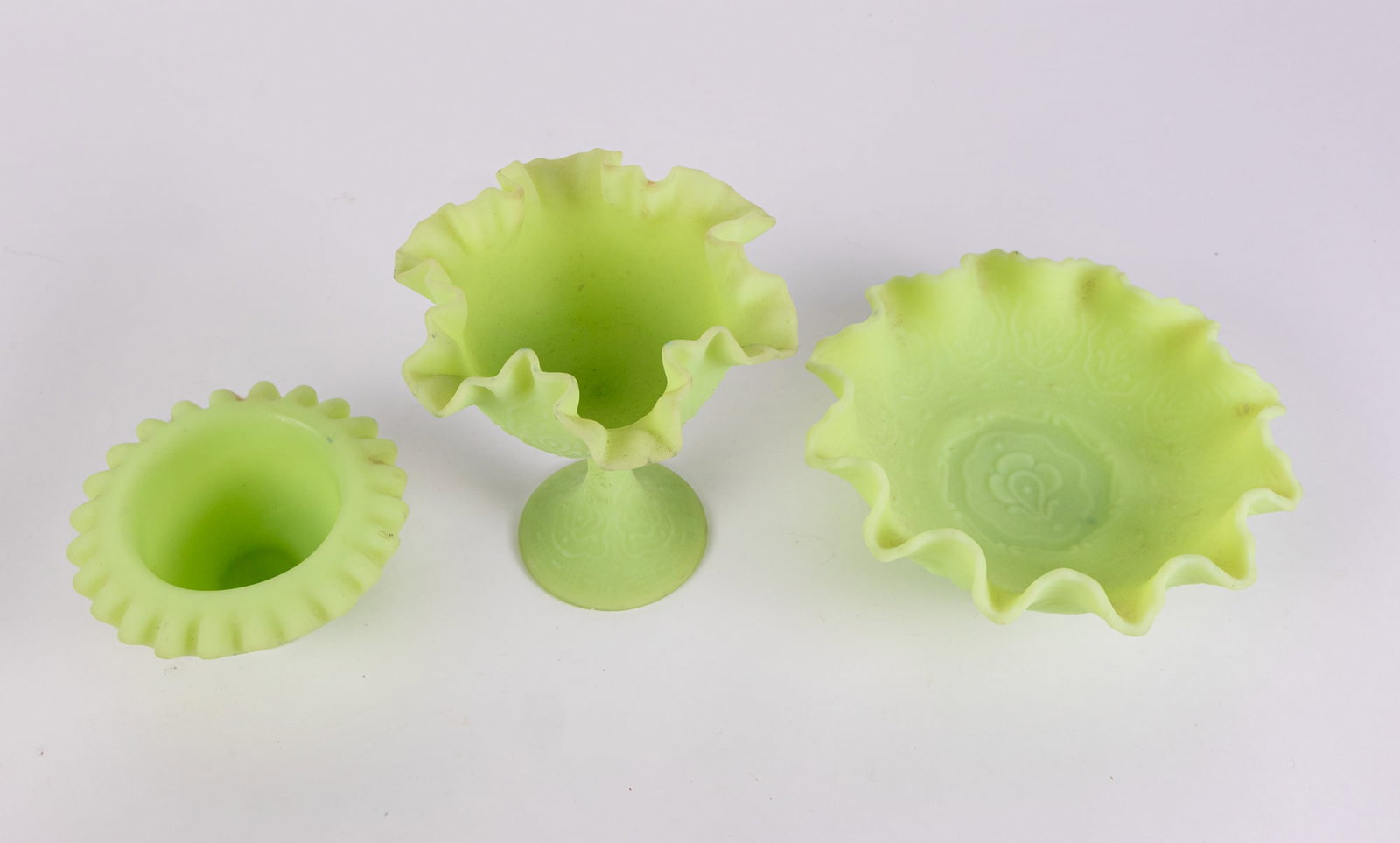 Three Pieces of Fenton Uranium Satin Custard Glass - 5