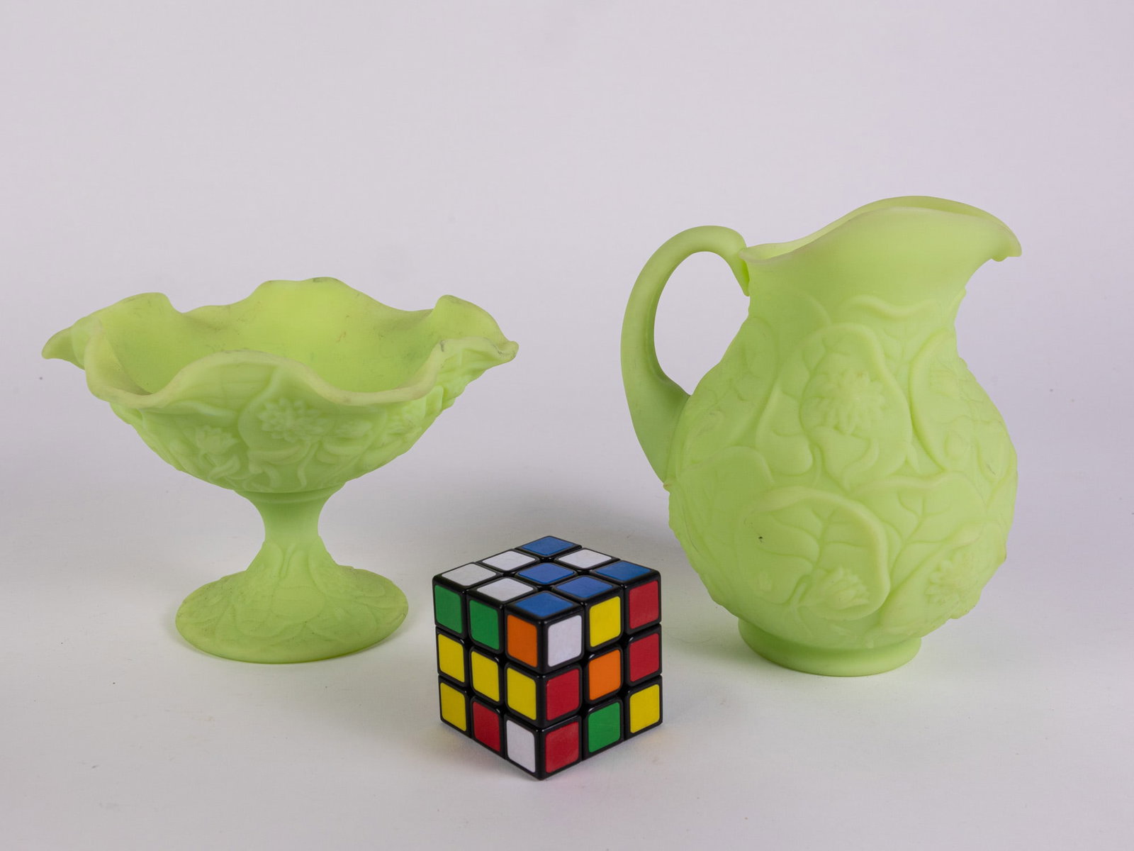Two Pieces of Fenton "Lily" Uranium Satin Custard Glass - 2