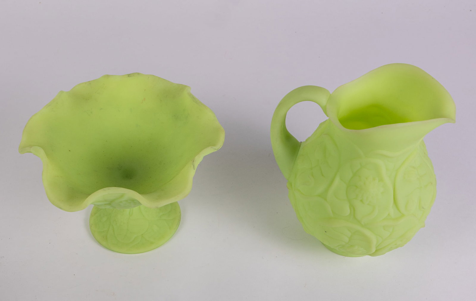 Two Pieces of Fenton "Lily" Uranium Satin Custard Glass - 3