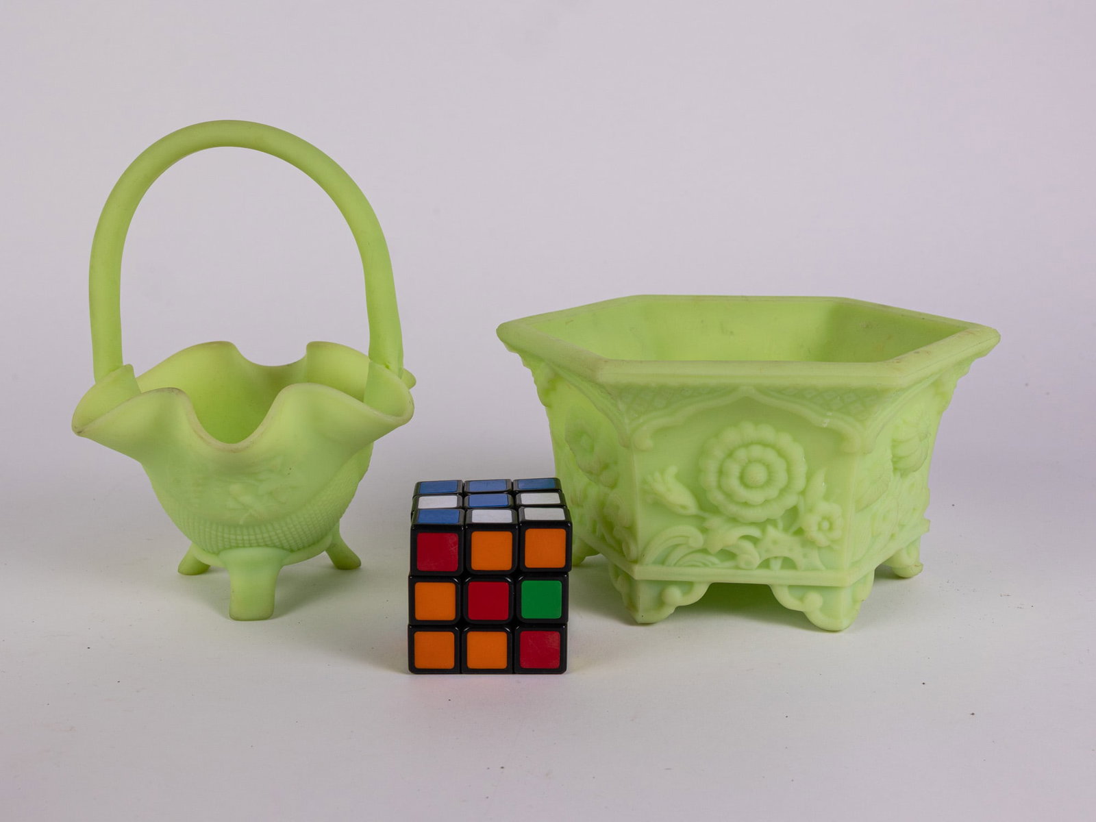 Two Pieces of Fenton Uranium Satin Uranium Custard Glass - 2