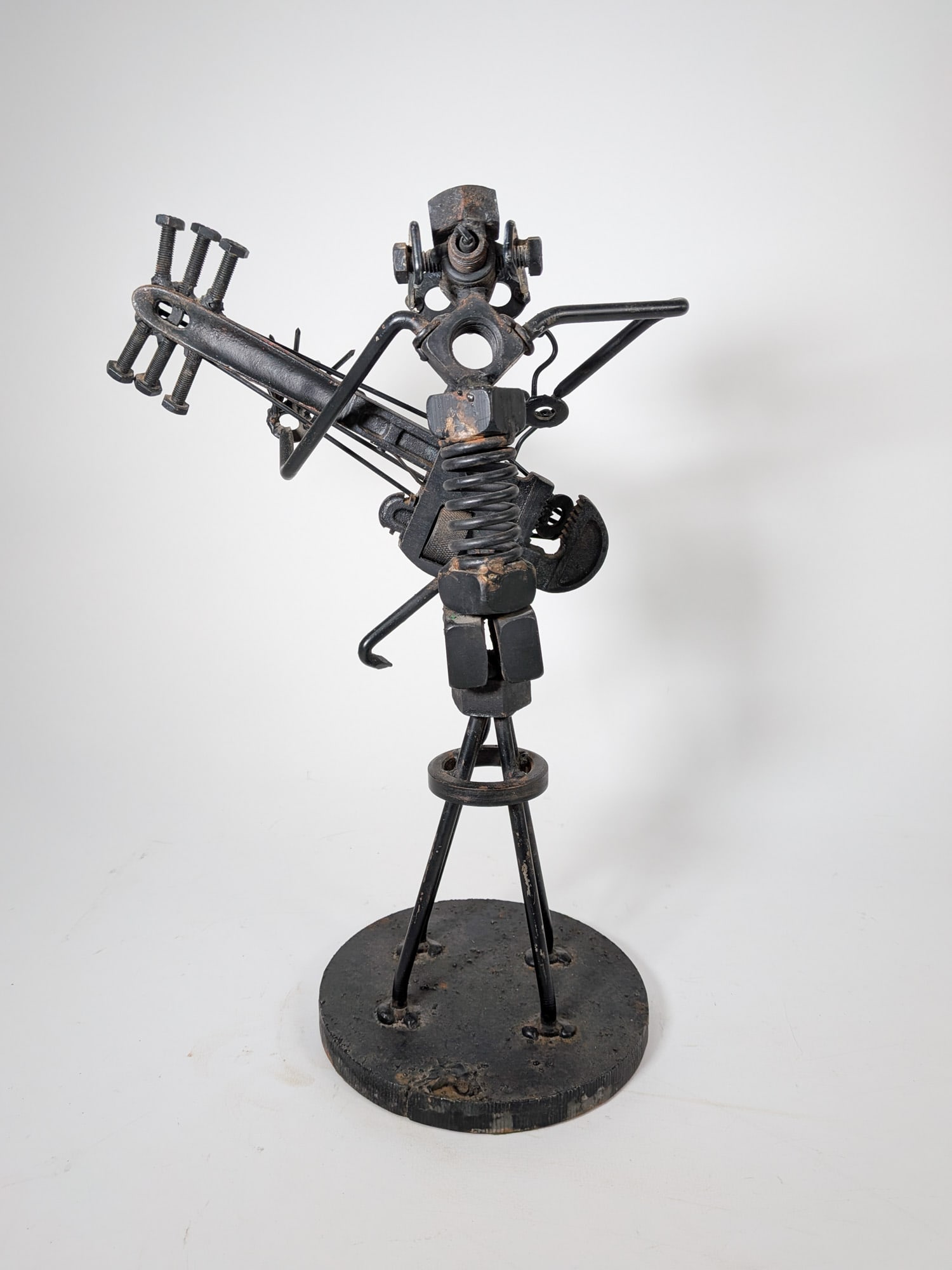 Handcrafted Folk Art Guitar Player Sculpture - 3