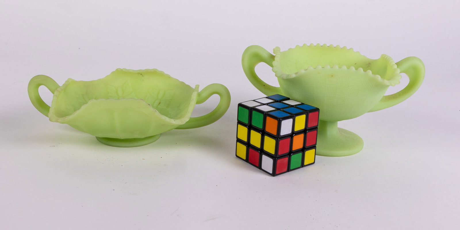 Two Pieces of Fenton Uranium Satin Custard Art Glass - 2