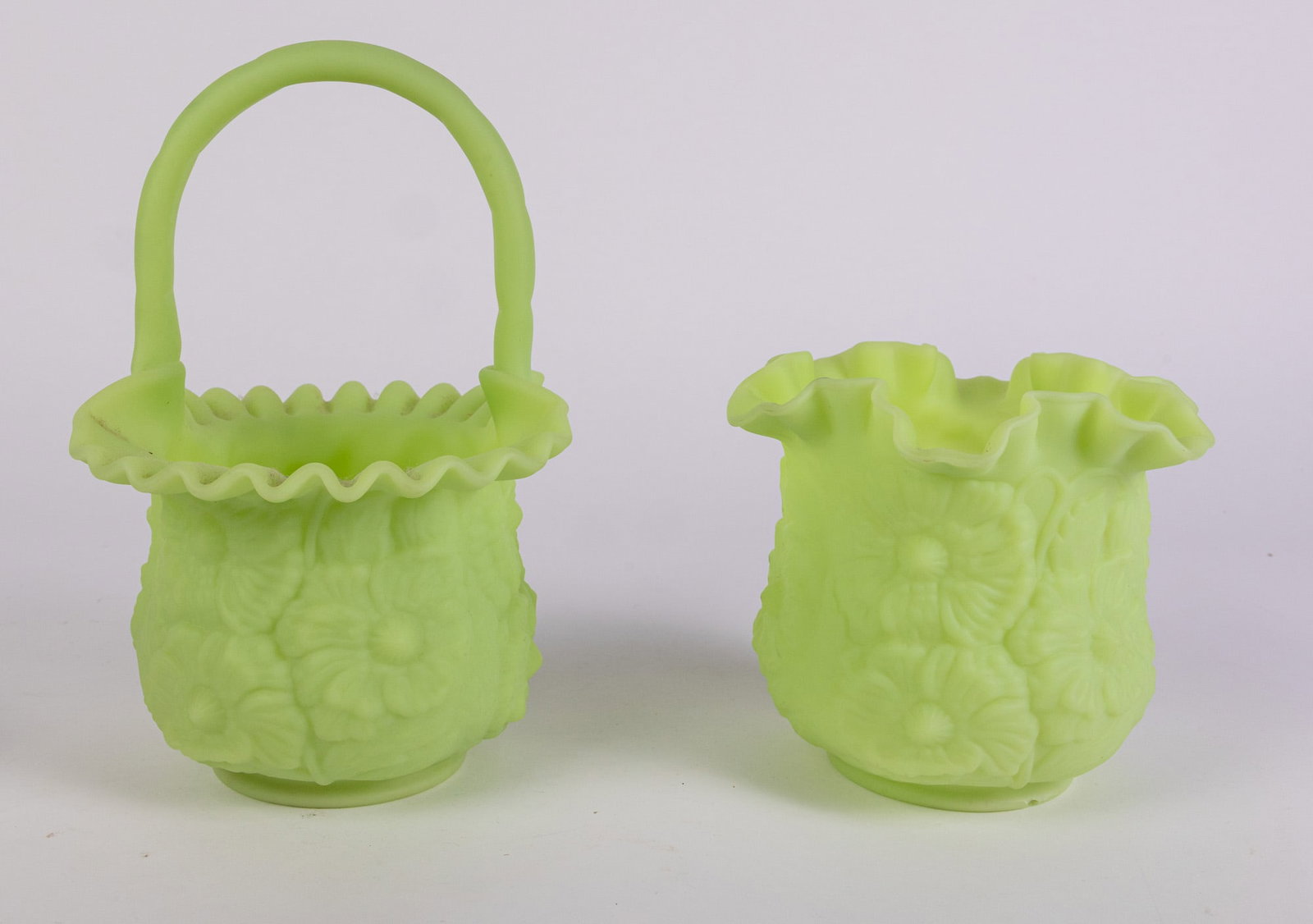 Two Pieces of Fenton "Poppy" Uranium Satin Custard Art Glass - 8