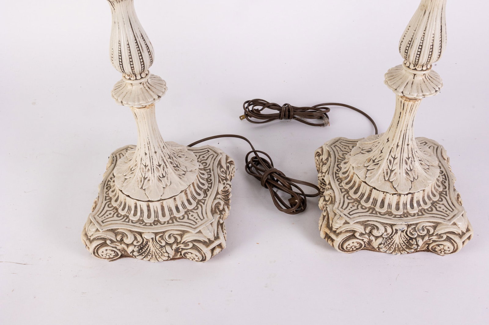 Pair of Vintage Italian Style Slag Glass Architectural Table Lamps - 3