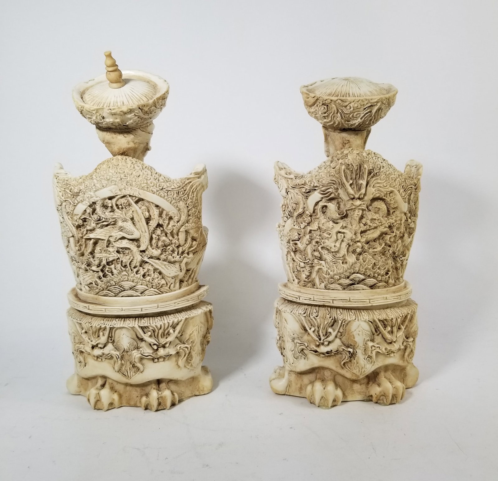A Pair of Vintage Chinese Carved Resin Emperor & Empress Figures - 2