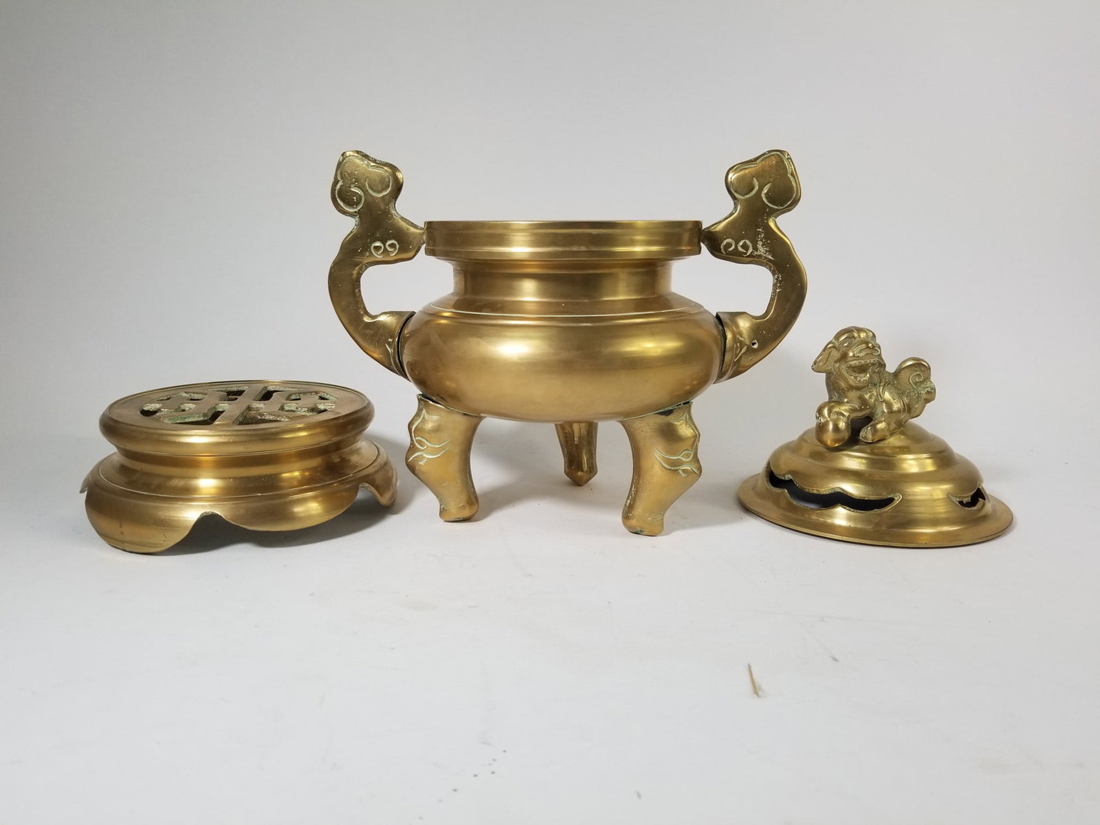 Vintage Brass Chinese Foo Dog Incense Burner - 2
