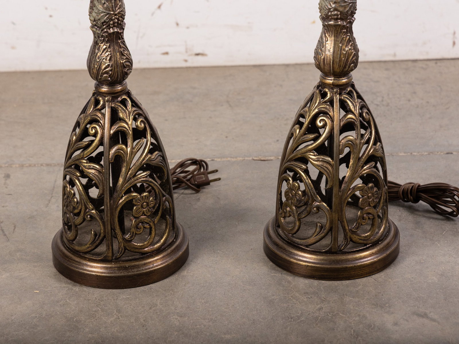 Pair of Ornate Filigree Cast Metal Table Lamps - 2