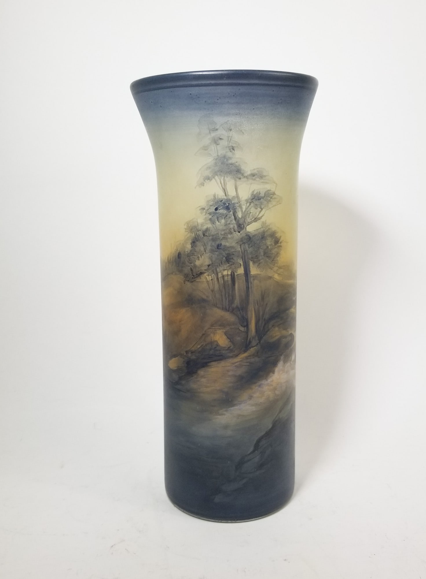 Vintage Glass Vase with Hand Painted Landscape Scene: Vintage Glass Vase with Hand Painted Landscape Scene Size 12" H Literature Brooks Auction – Online Auction Terms & Conditions Contact: (856) 694-2960 | info@brooks.auction READ BEFORE YOU BID:
