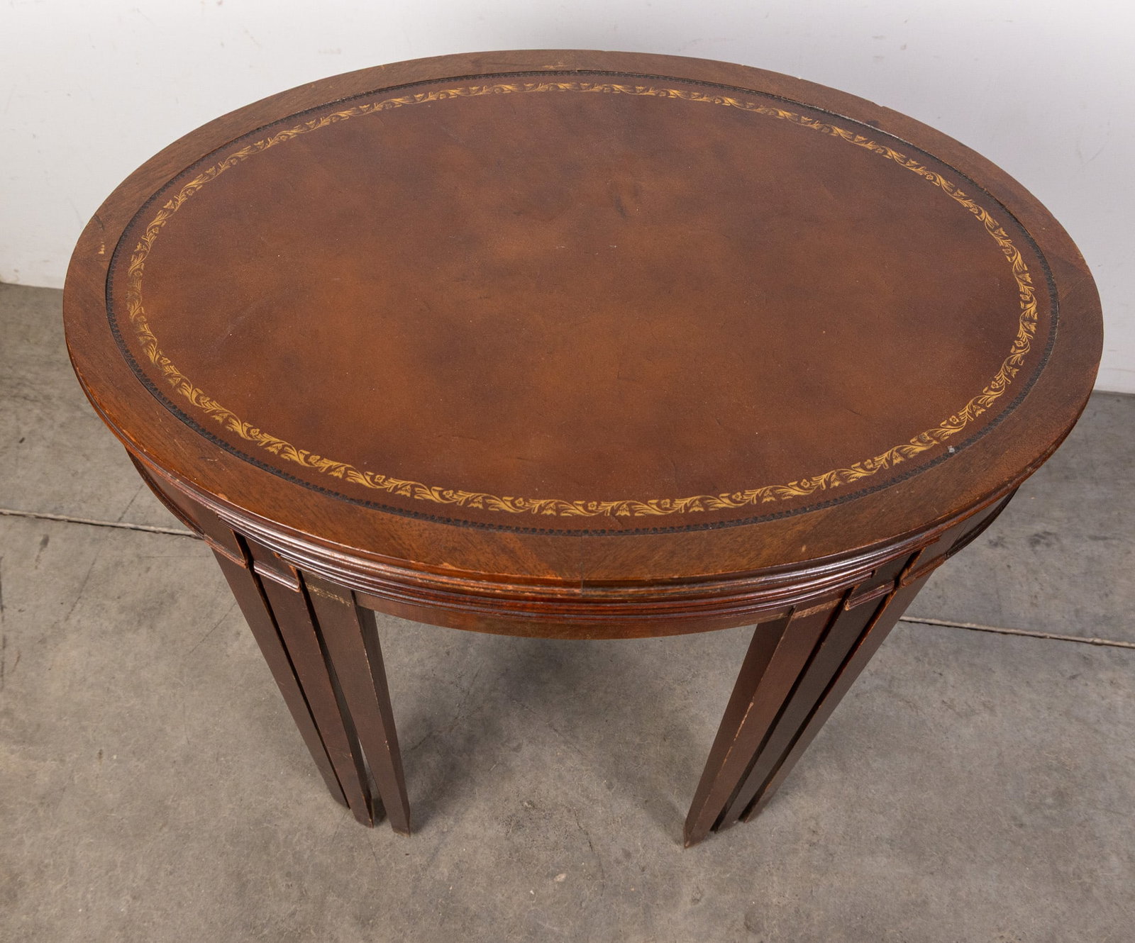Vintage Set of Nesting Table w/ Leather Top & Gilded Accents - 2