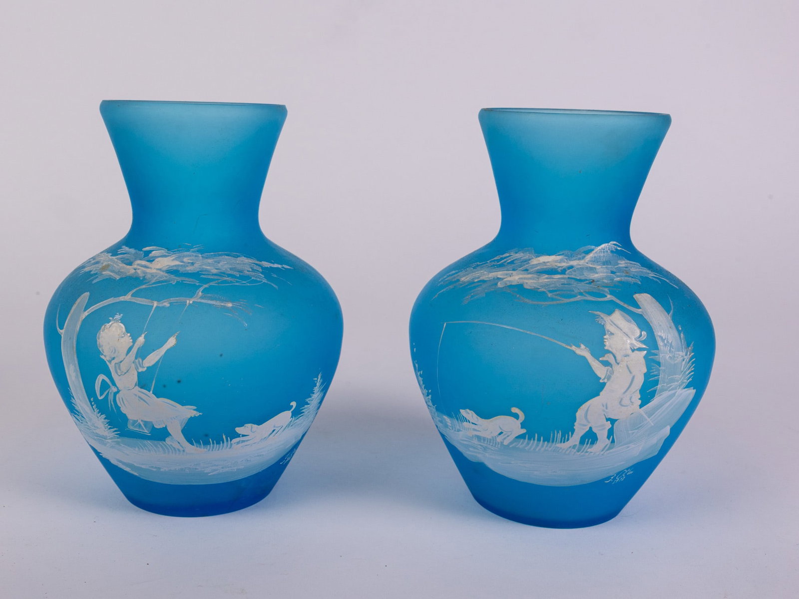 Pair of Vintage Westmoreland Mary Gregory Frosted Vases (1 of 5)