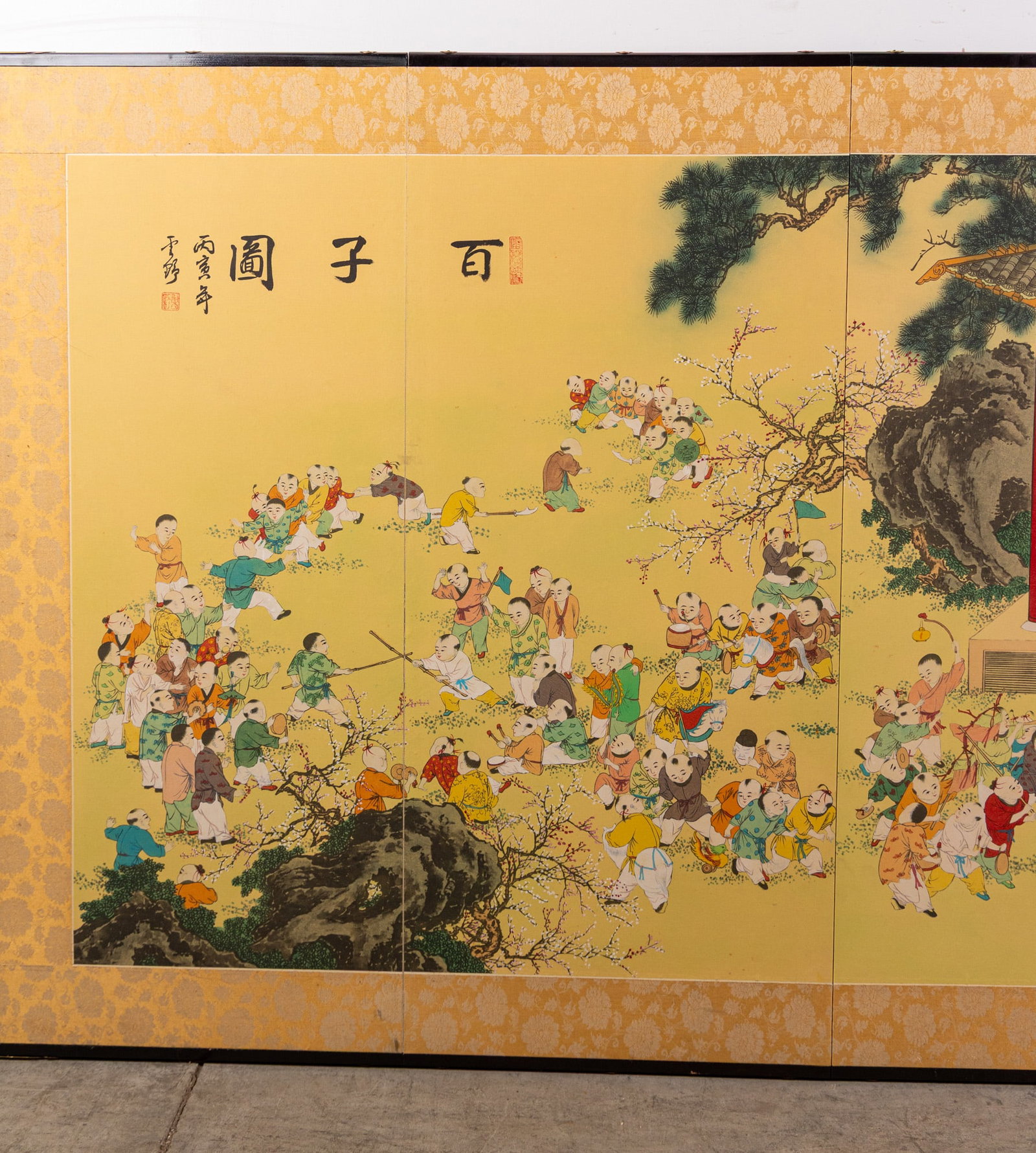 Large Vintage Chinese "One Hundred Children" Silk 4-Panel Wall Hanging - 2