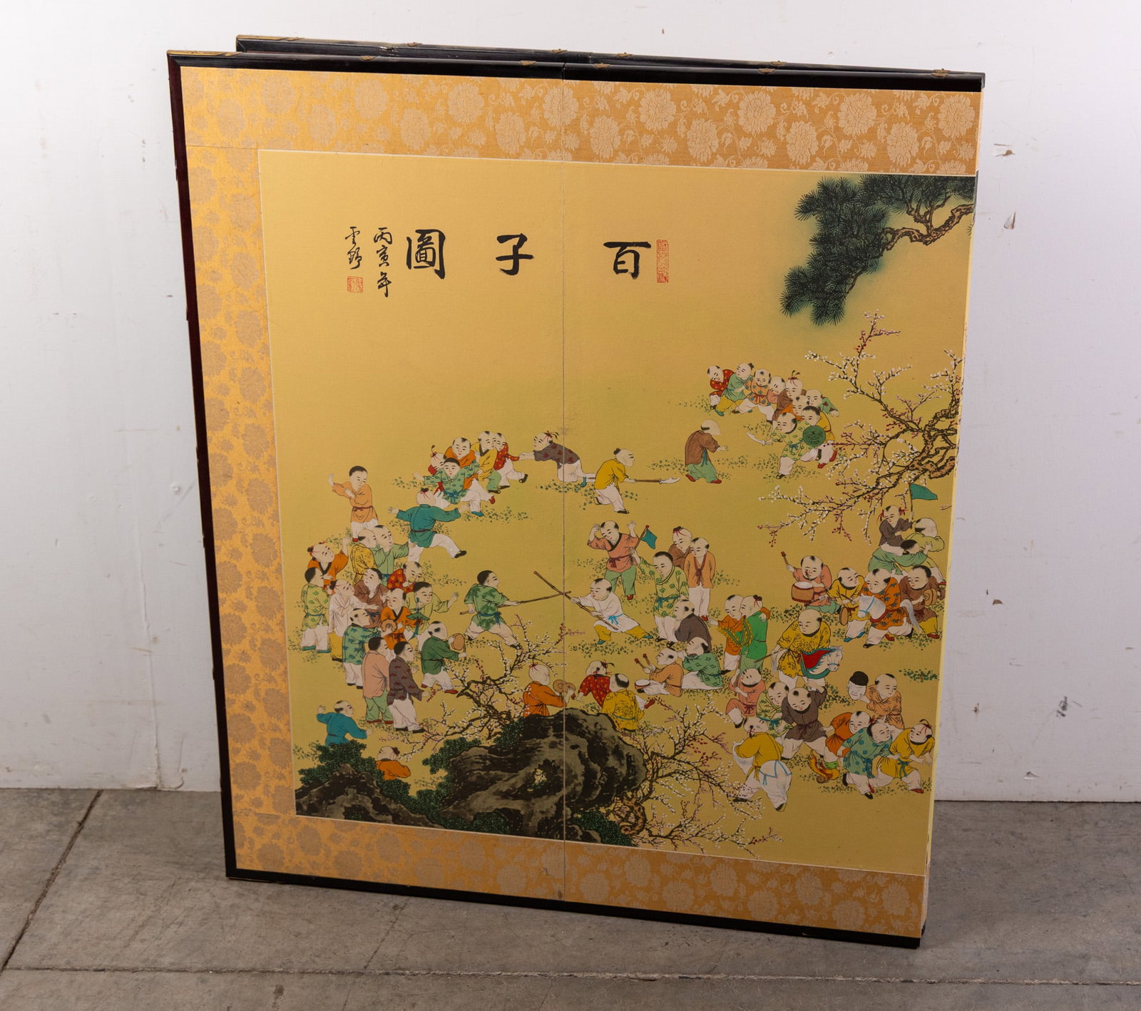 Large Vintage Chinese "One Hundred Children" Silk 4-Panel Wall Hanging - 4