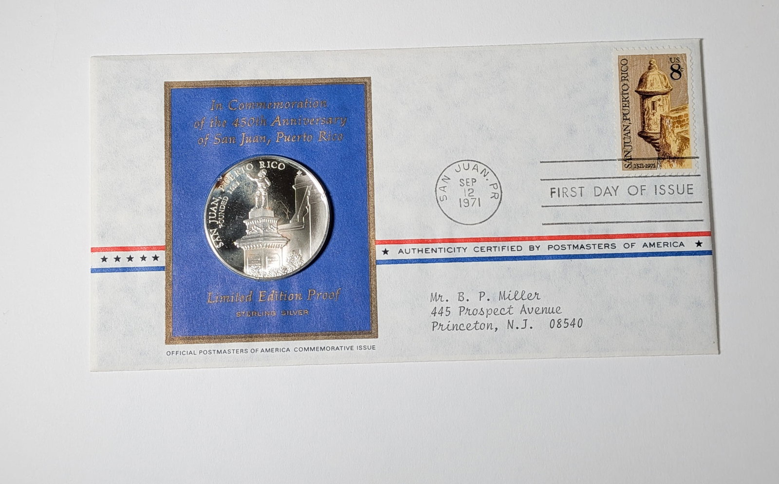 "450th Anniversary of San Juan" Limited Edition Sterling Proof By the Franklin Mint W/ Stamp - 2